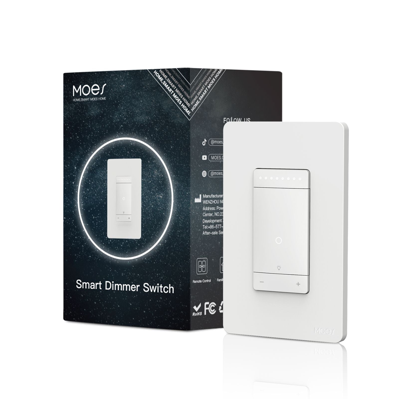 MOES Star Ring WiFi Smart Dimmer Light Switch 3Way Grounding Design App Control US Standard、mySite、fannypackpong