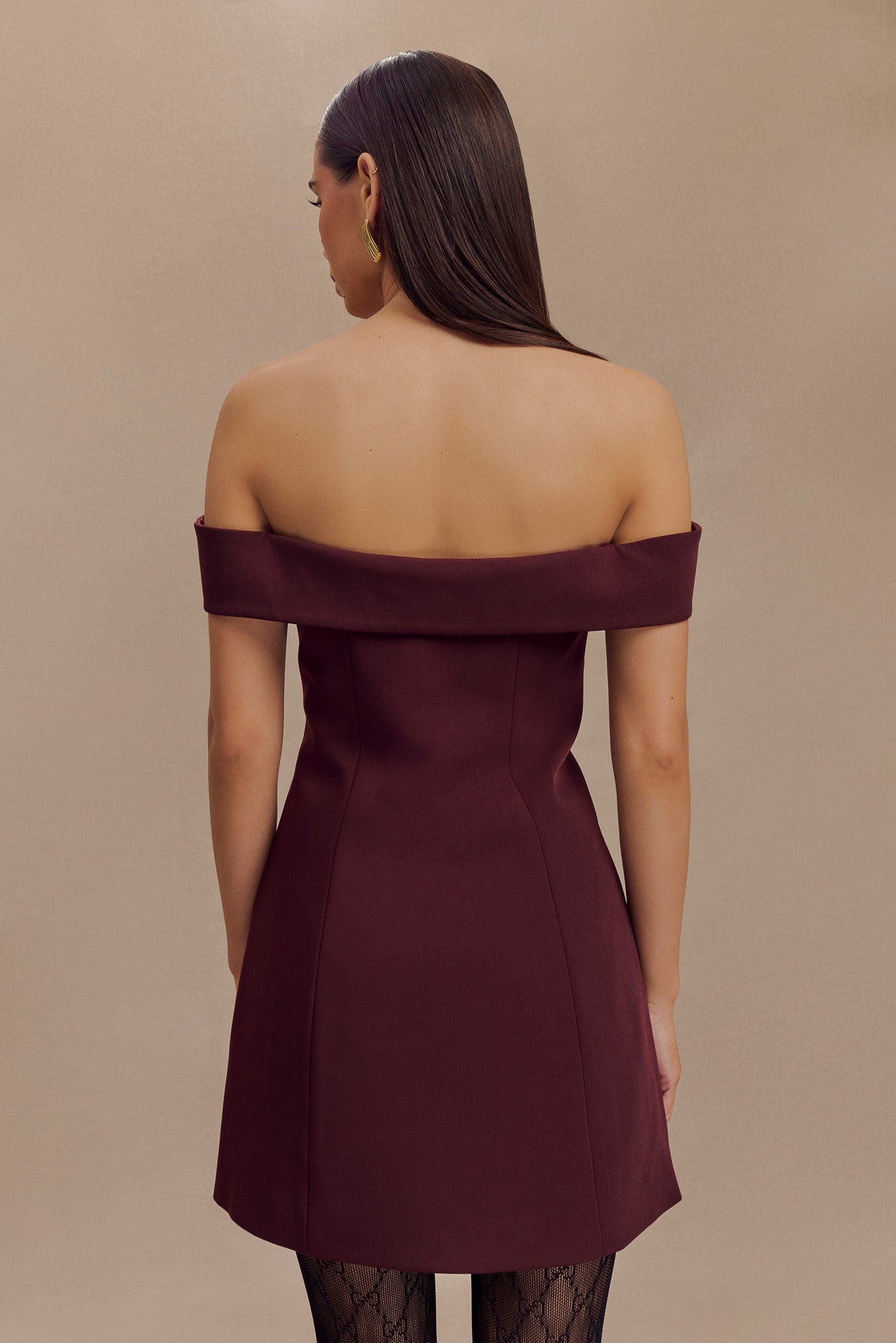 Noelle Off Shoulder Suiting Mini Dress - Mahogany、mySite、solidvoid