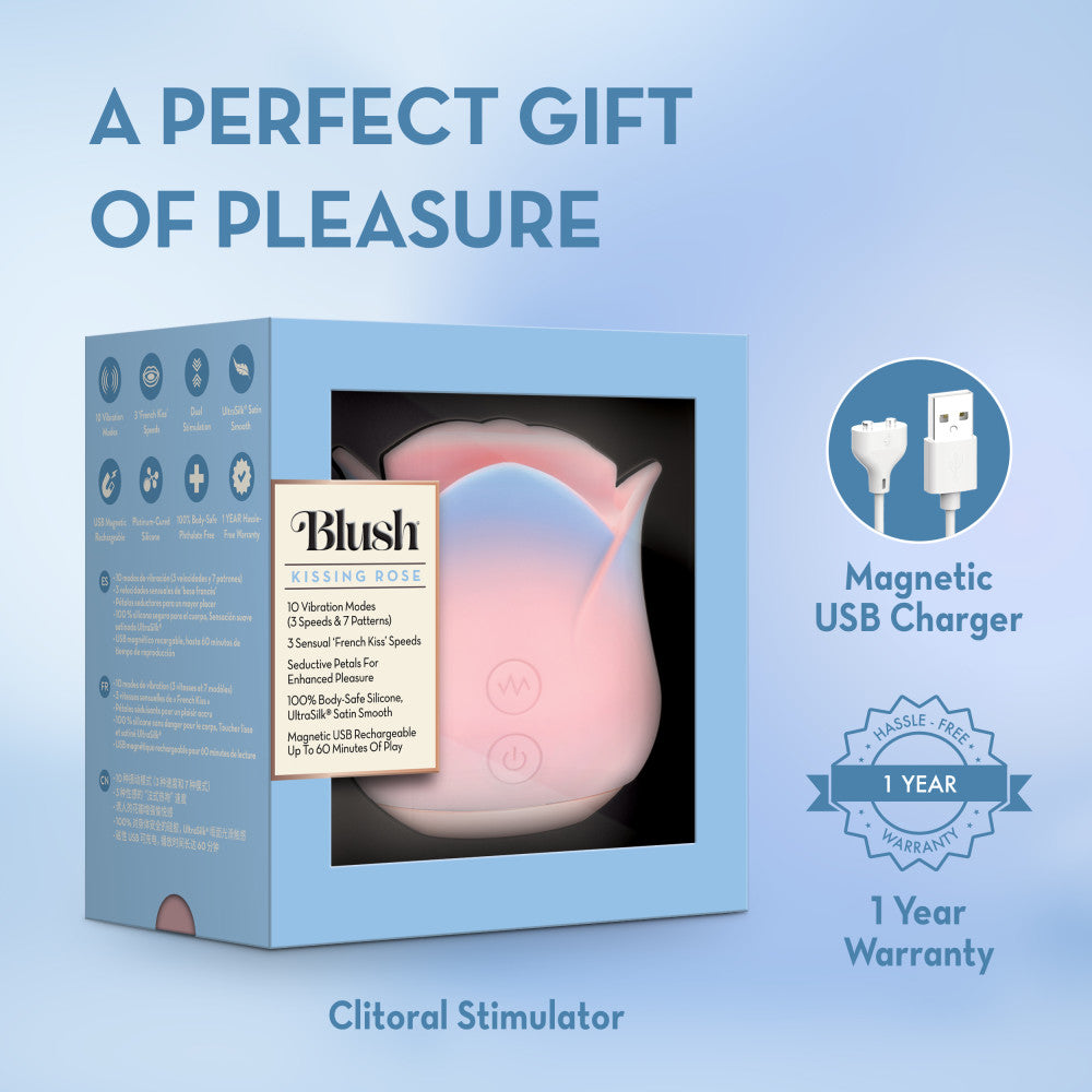 Blush Collection | Kissing Rose Silicone Floral Vibrator With ‘French Kiss’ Speeds – Magnetic USB Rechargeable – In Pink、mySite、bottomscart