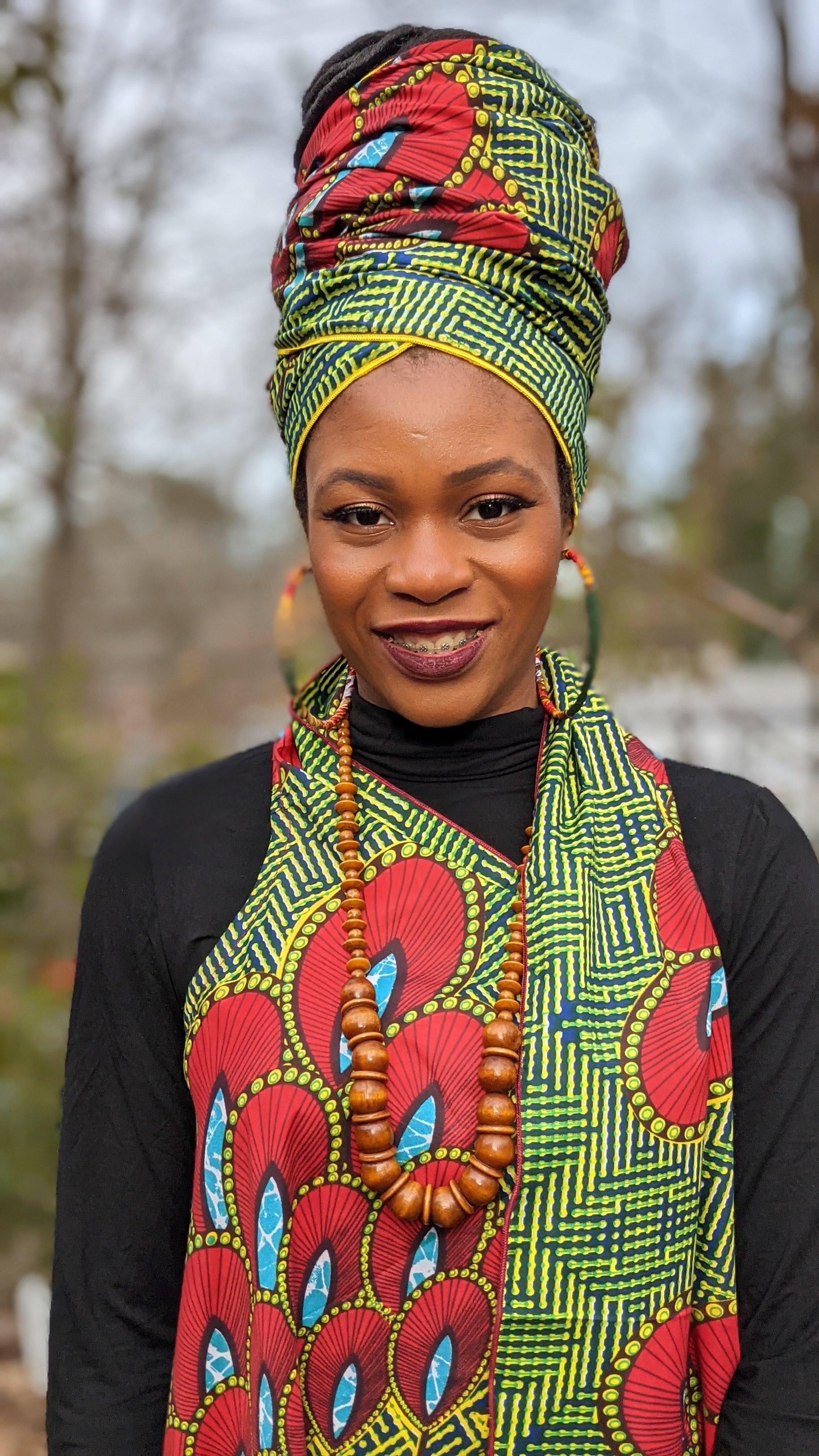 Dupsie's Yoruba Oasis Green Red Blue Peacock African Print Head Wrap-DP3846H1、mySite、solidvoid