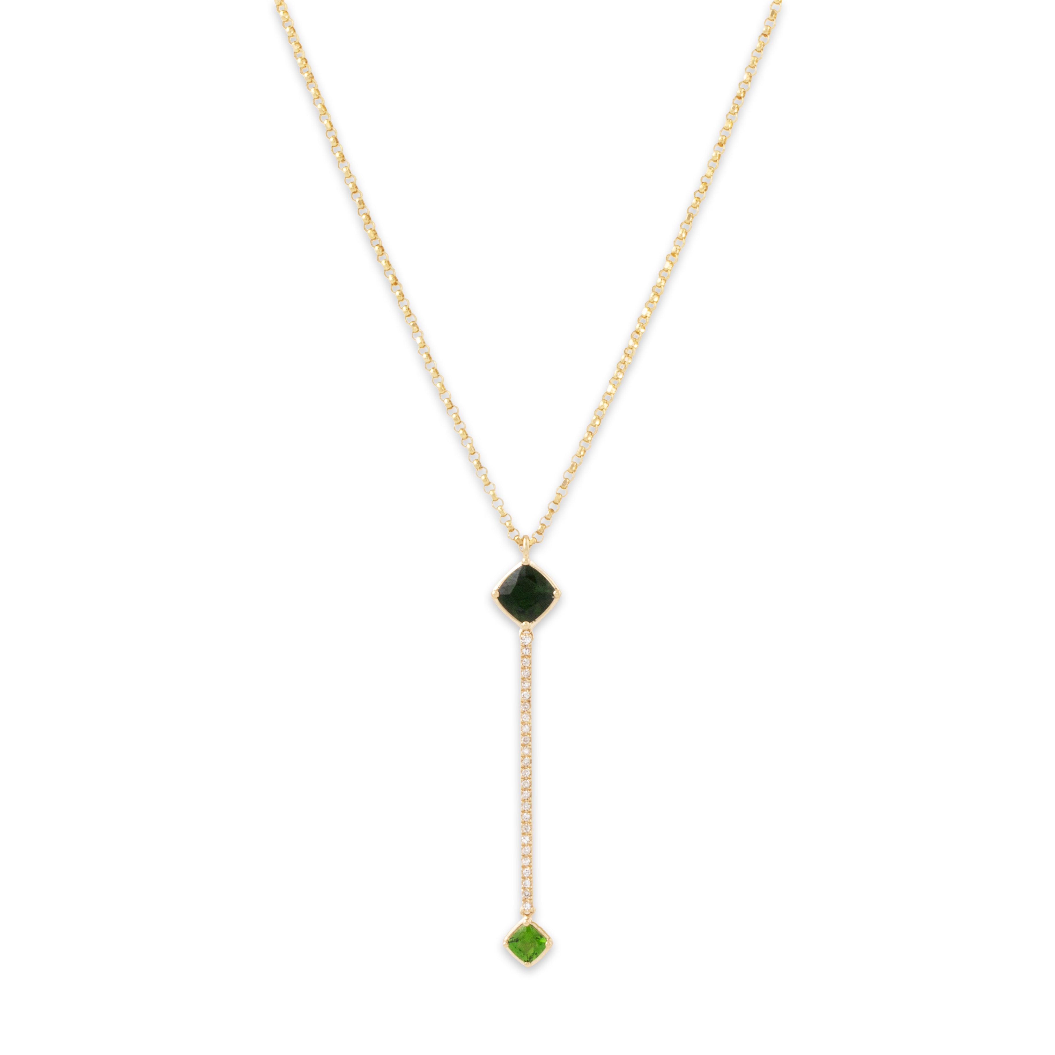 Estate 14k Yellow Gold Tourmaline Tsavorite Modernist Style Necklace 18、mySite、hinf8tx79