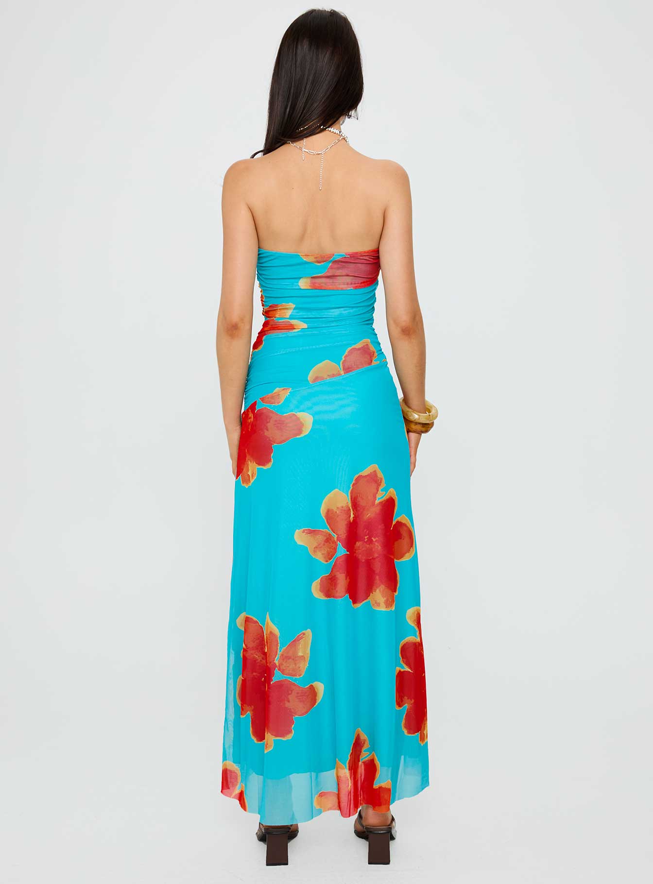 Katara Strapless Maxi Dress Blue / Orange Floral、mySite、solidvoid