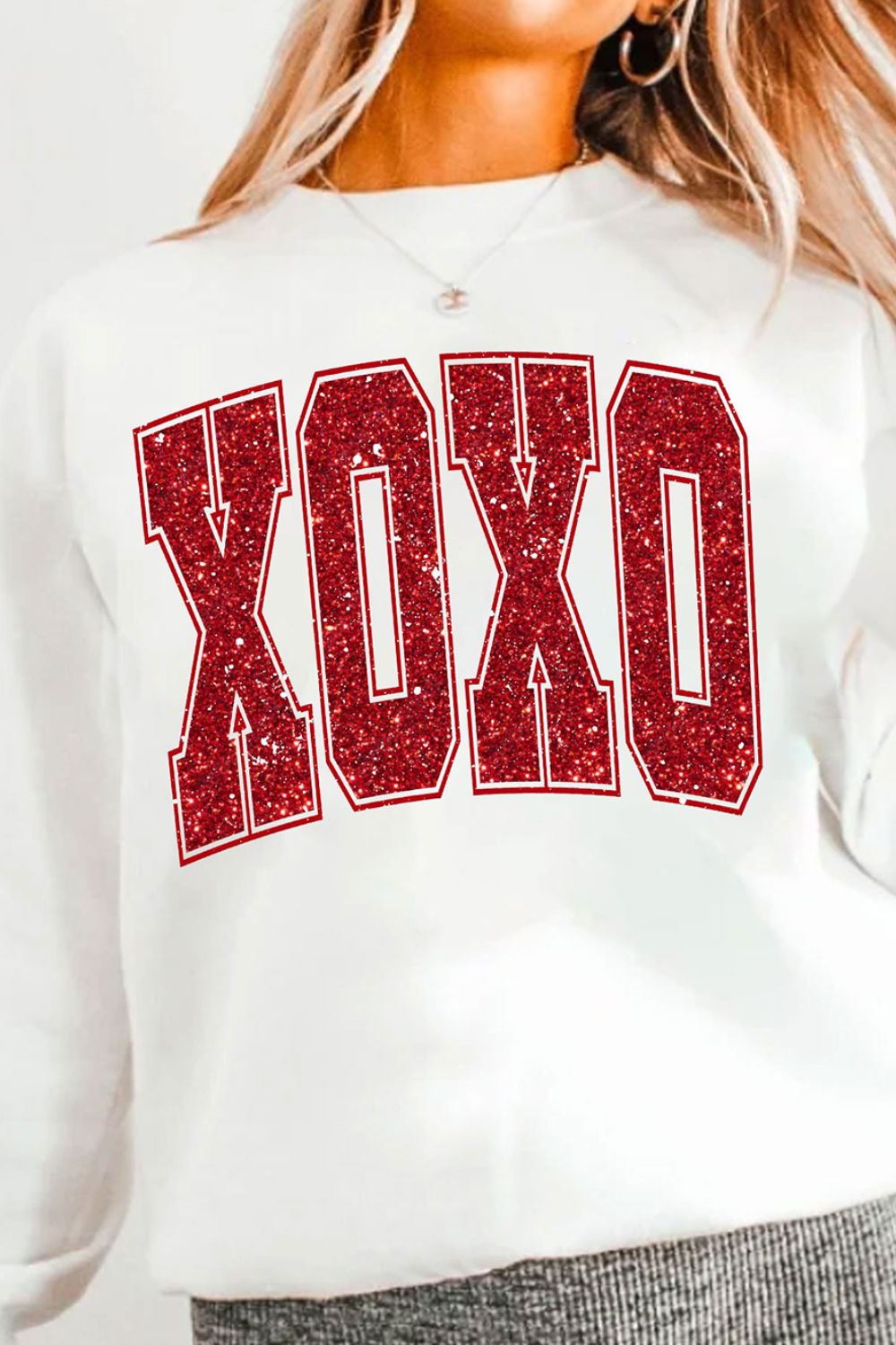  Valentine’s Day XOXO Glitter Round Neck Sweatshirt、mySite、justintrudeaud
