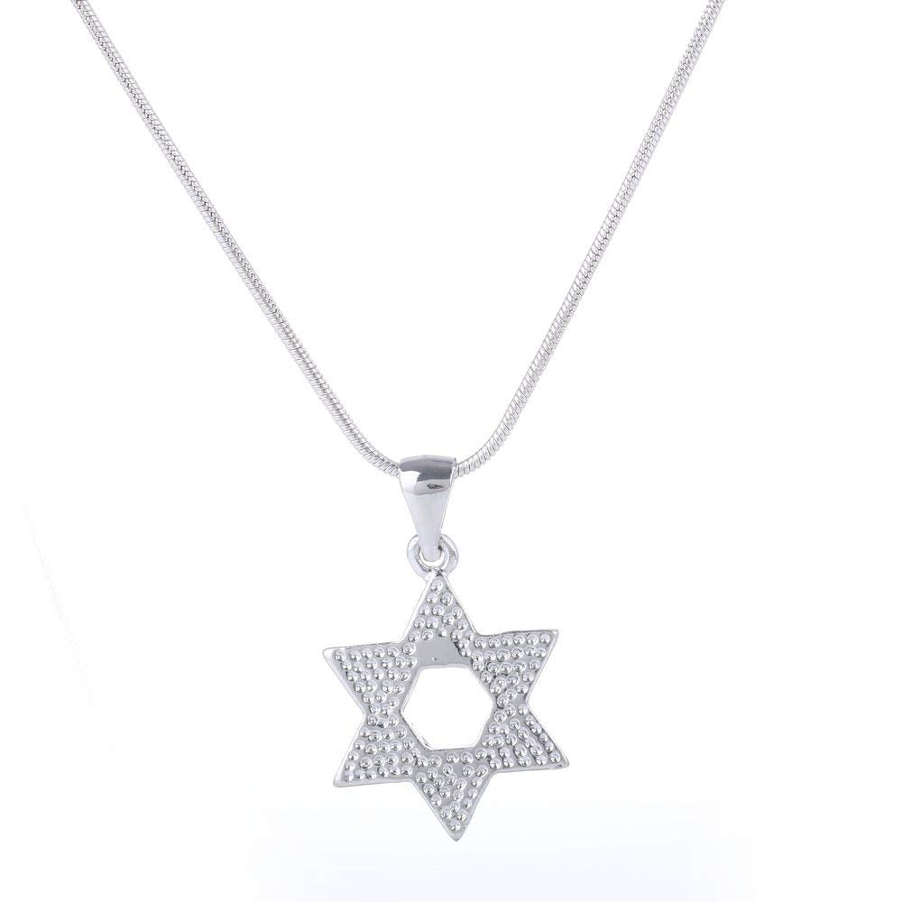 Dotted style Star of David pendant with chain - Rhodium plated、mySite、topwebapps