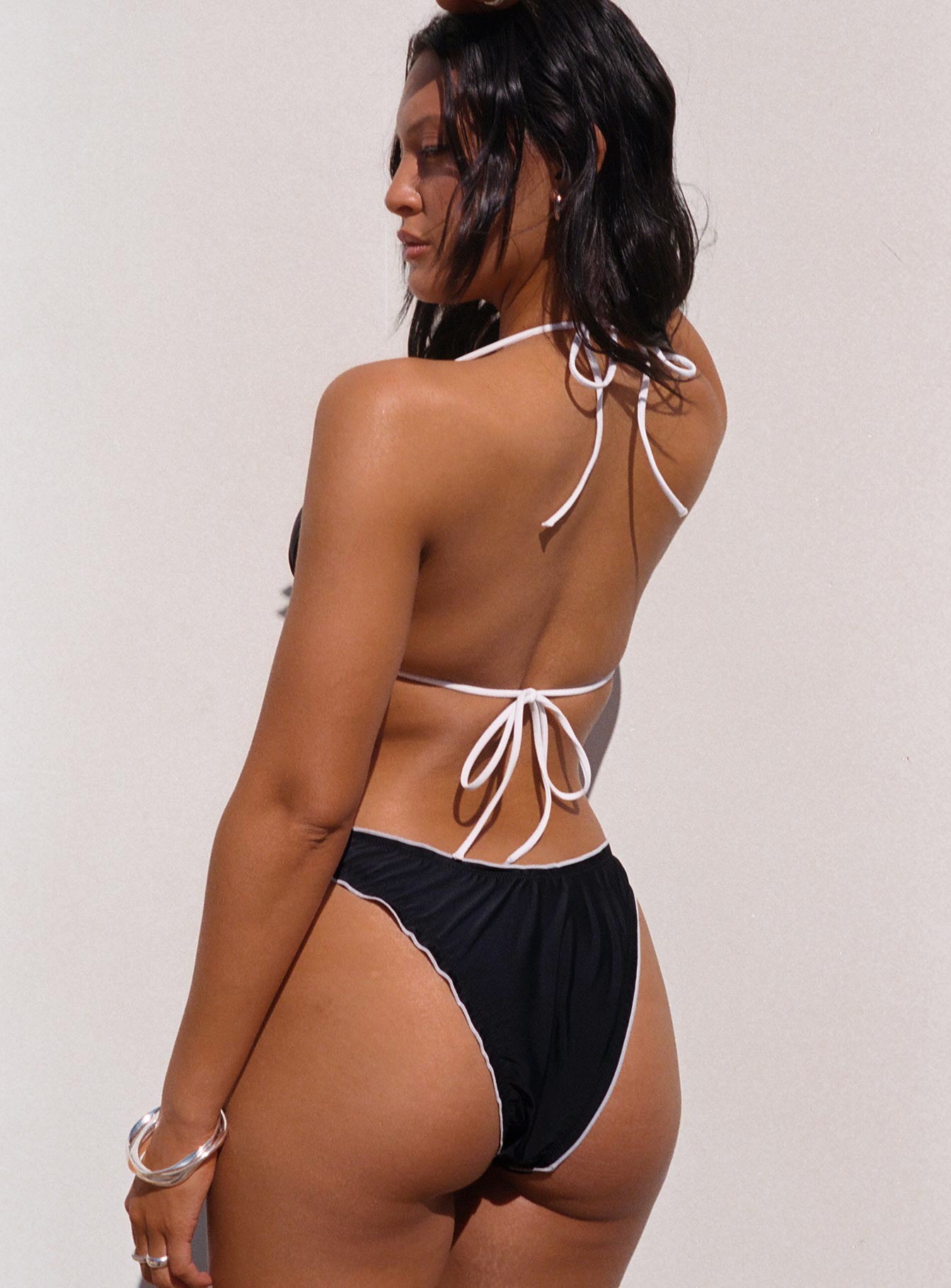 Gabrianna High Cut Tie Bikini Bottoms Black / White、mySite、solidvoid