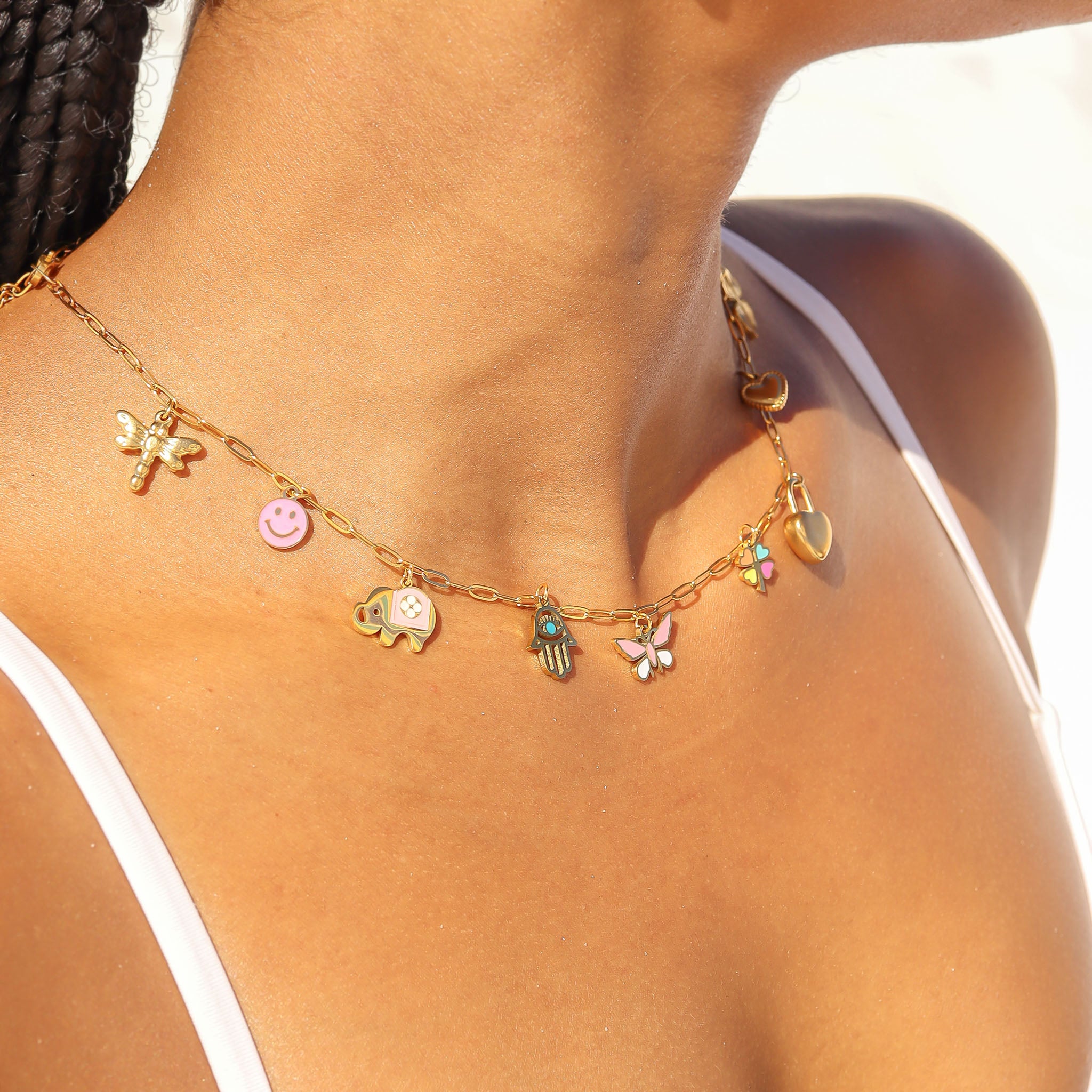 18K Gold PVD Stainless Steel Epoxy Pink Smiley Face Charm / PDL0005、mySite、dreamappss