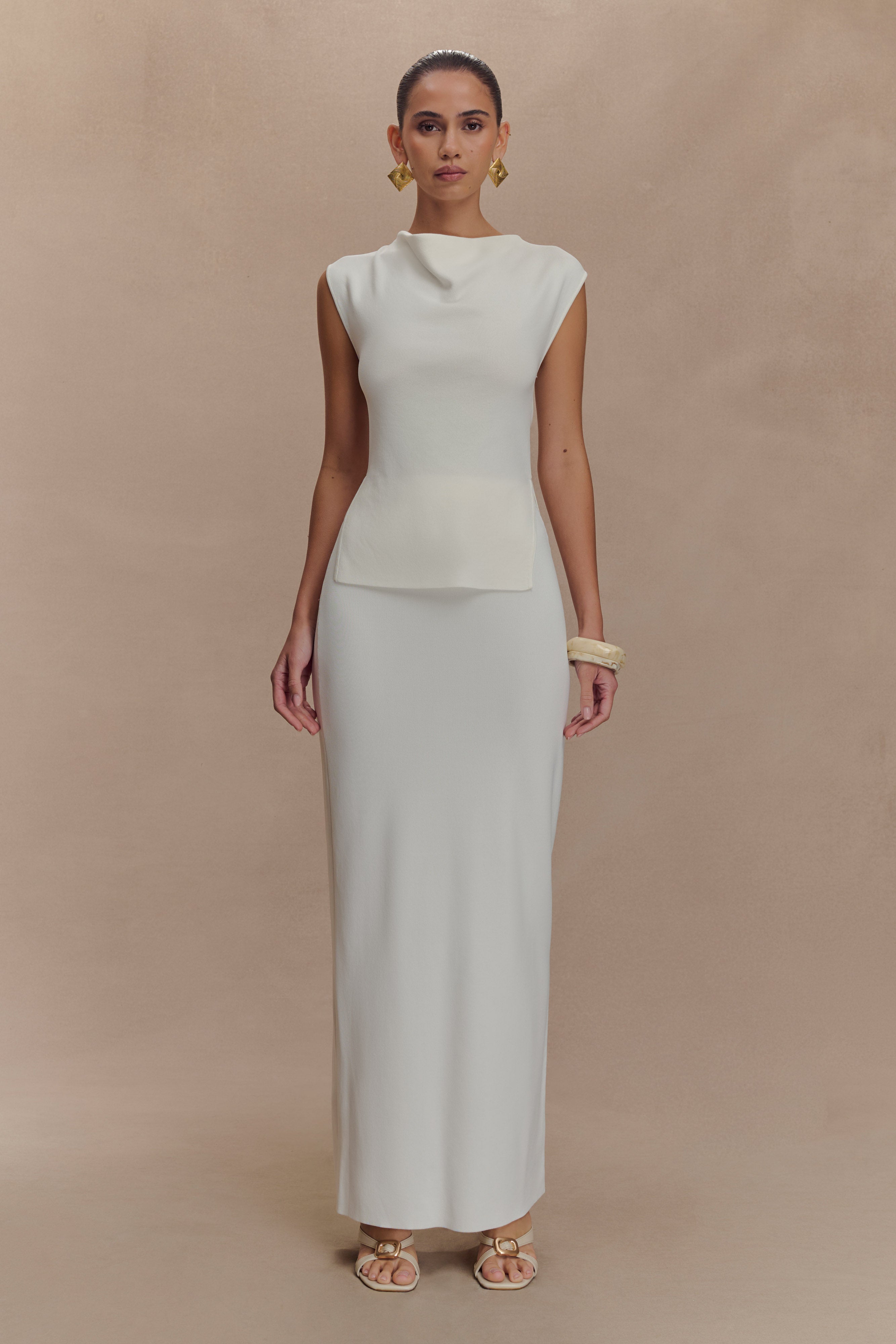 Francisca Cowl Neck Knit Top - White、mySite、solidvoid