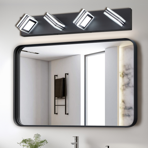 (Same as W134070915/L2004) 32" Modern Black 5-Light LED Vanity Light, Square Acrylic Lampshades Wall Mount Fixture for Bathroom, Mirror Lighting、、eastwooduniform