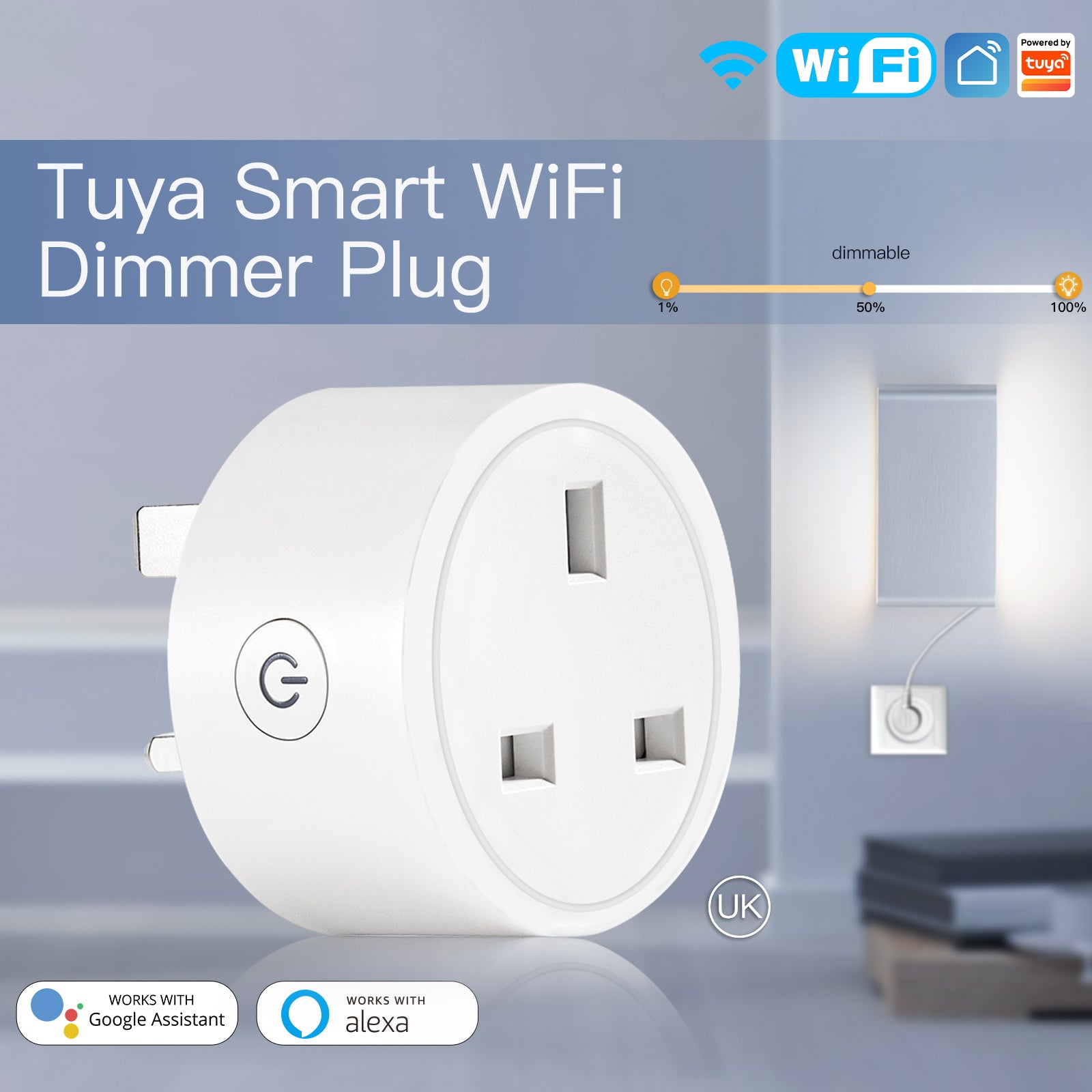 MOES WiFi Smart Power Dimmer Plug Brightness Adjust Timer Socket UK Standard、mySite、fannypackpong