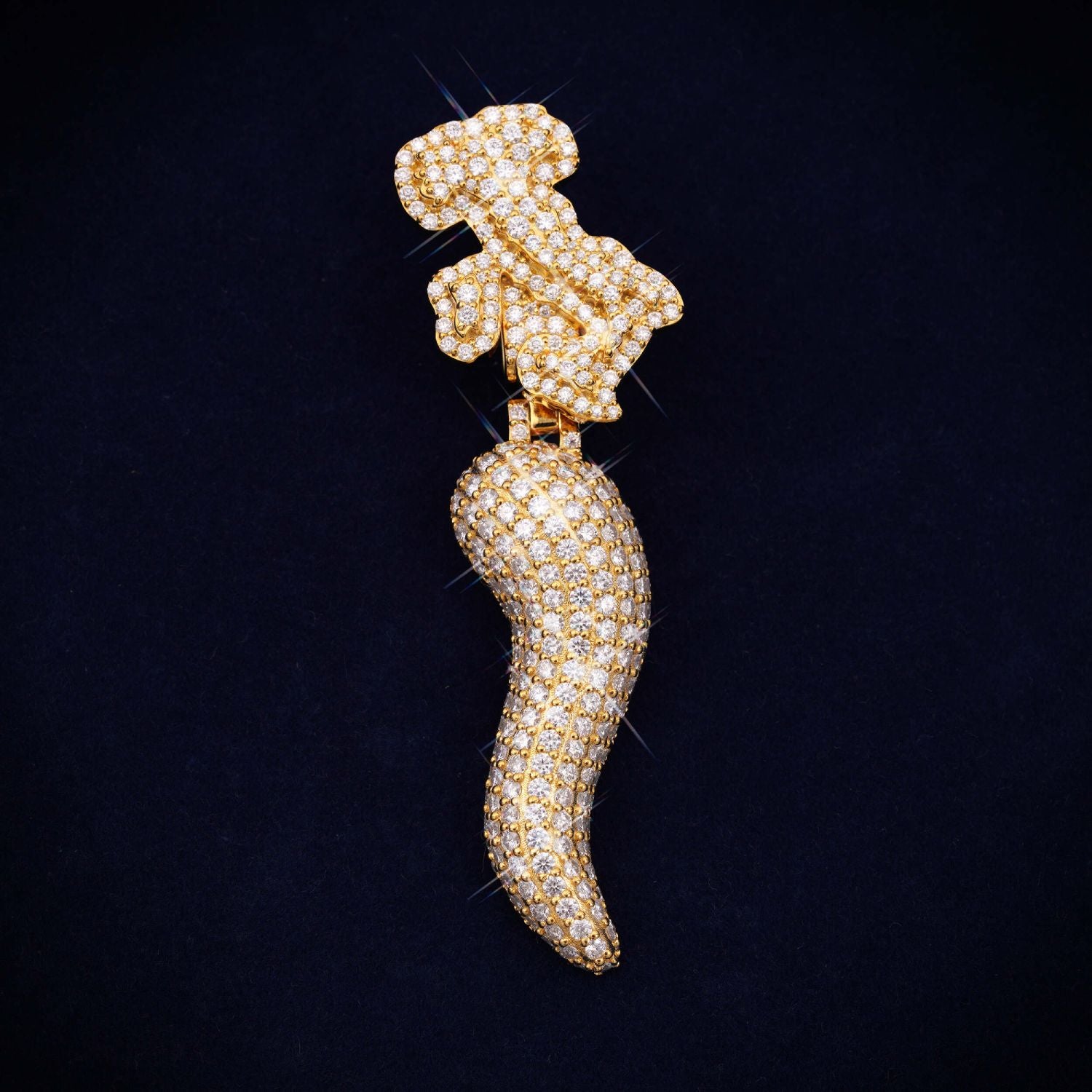 Horn of Chaos Custom Moissanite Logo Pendant 14K Gold、mySite、hinf8tx79