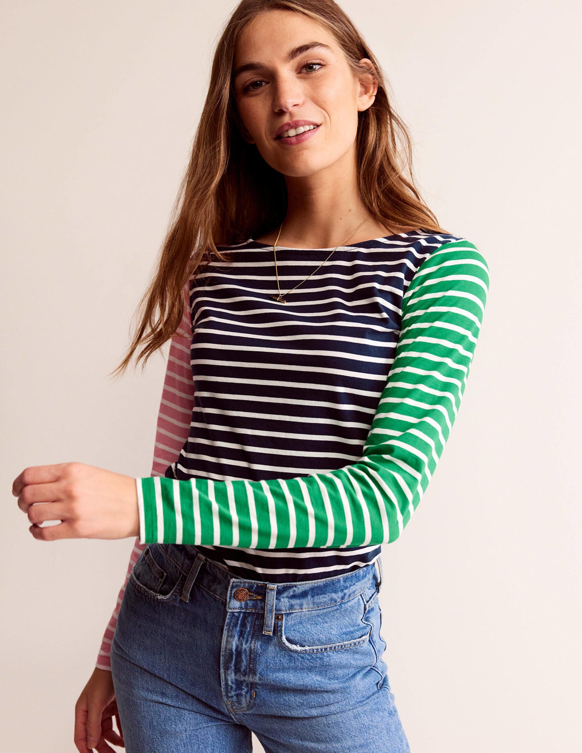  Ella Long Sleeve Breton-Green, Navy Hotch、mySite、ashleygrahame