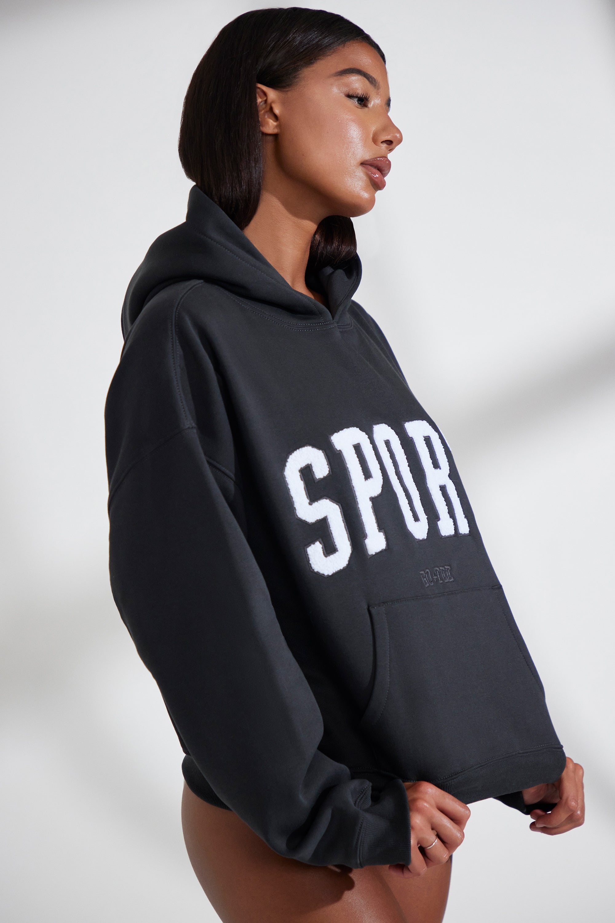 Oversized Hooded Sweatshirt in Black、mySite、solidvoid