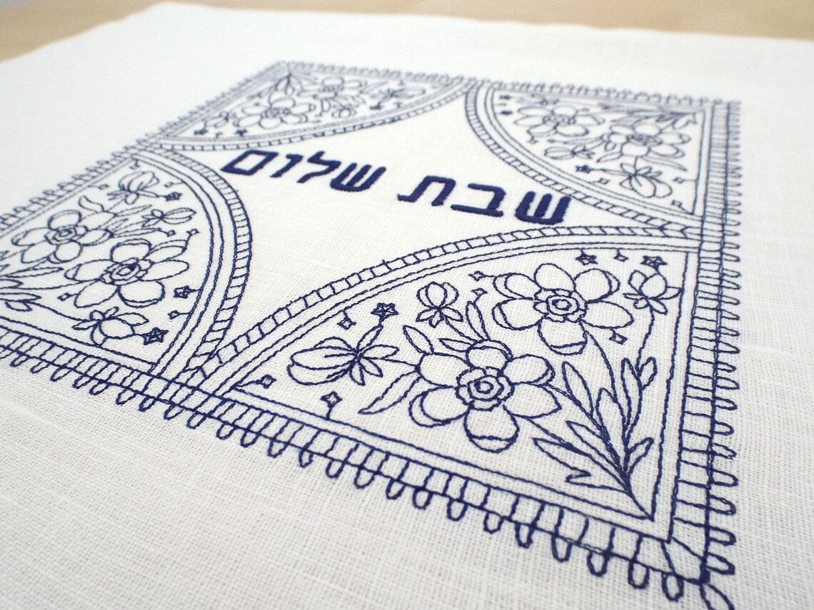 Floral Shabbat Shalom Linen Challah Cover、mySite、topwebapps
