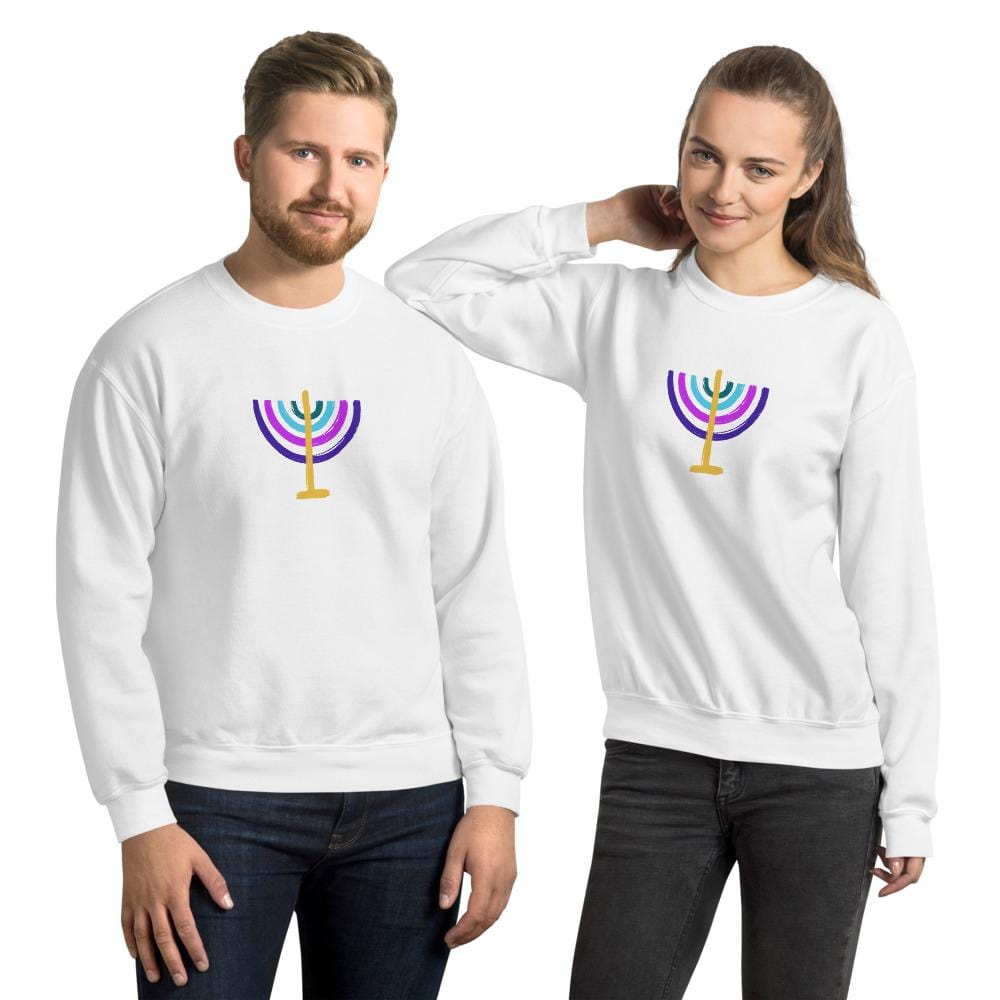 Unisex Colorful Menorah Sweatshirt - (White, Gray or Pink) - (Sizes S - 5XL)、mySite、topwebapps