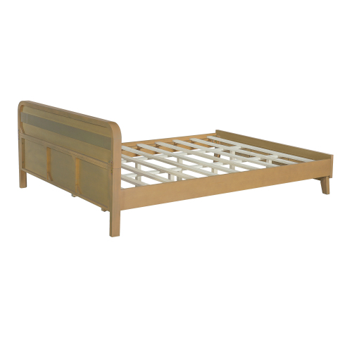 PINE SOLID WOOD KING SIZE BED, SOLID AND STABLE, NO BOX SPRING NEEDED, RUSTIC YELLOW COLOR、、eastwooduniform