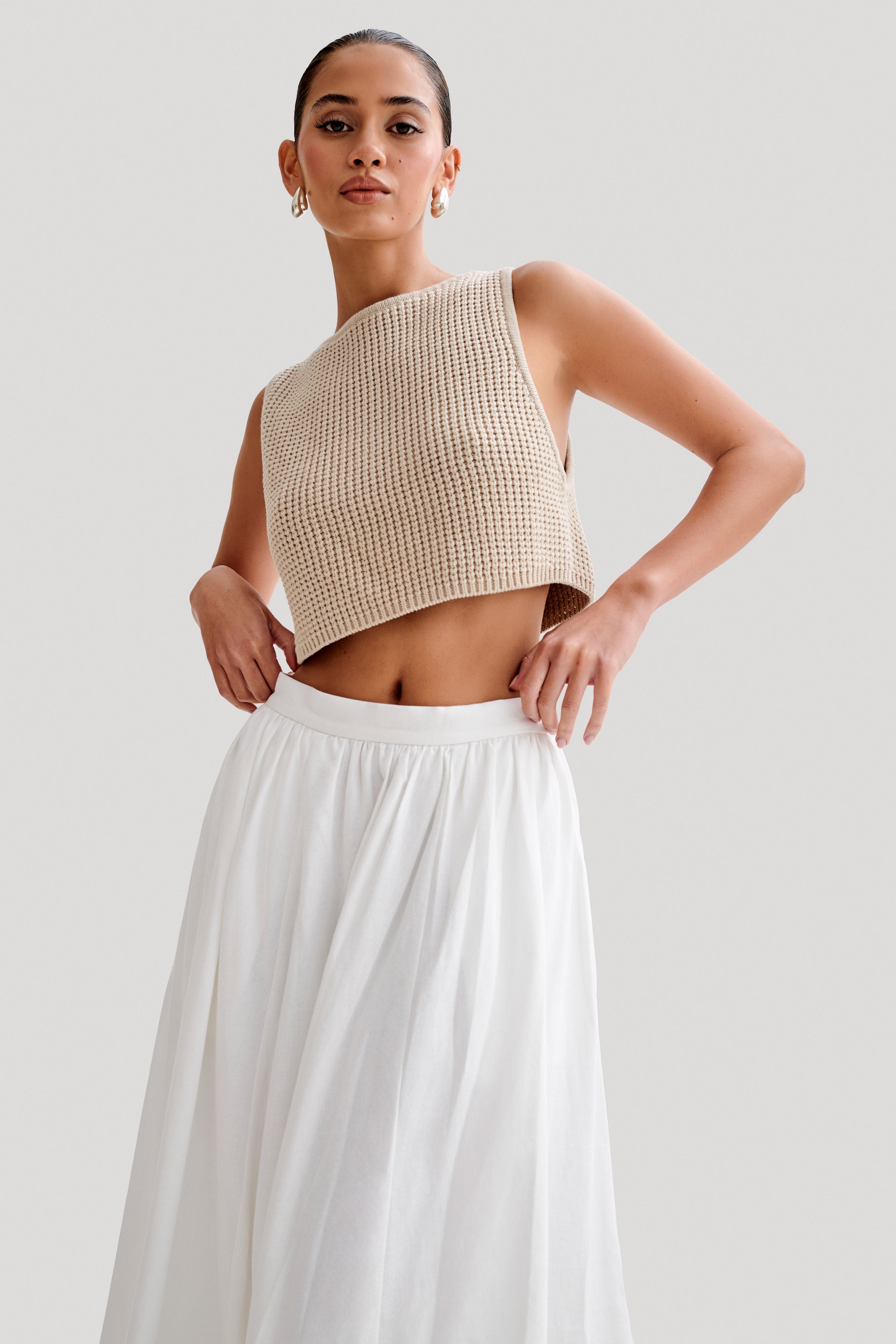Gianni Sleeveless Knit Top - Natural、mySite、solidvoid