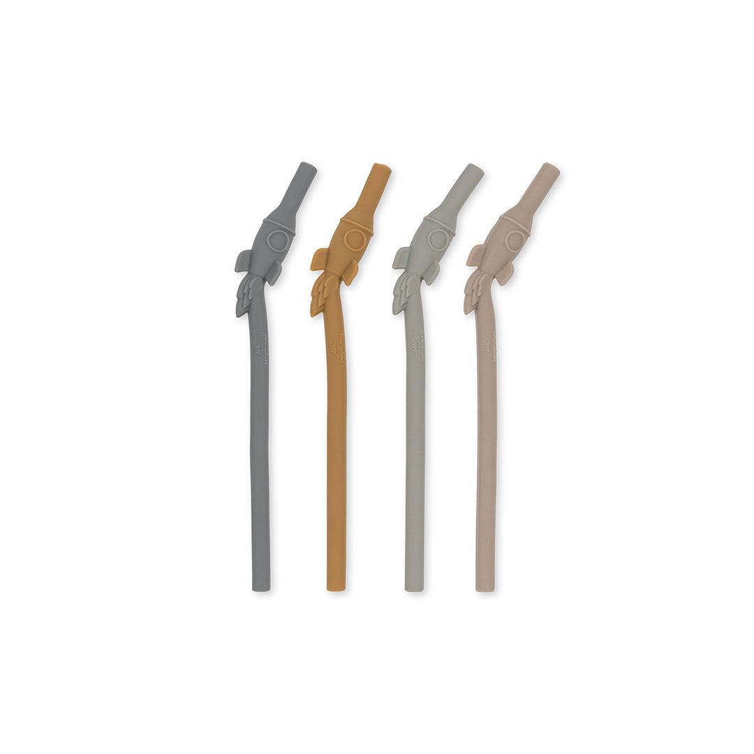  Konges Slojd Silicone Straws - Rocket - Quarry Blue Mix - 4 Pack、mySite、merchandisen