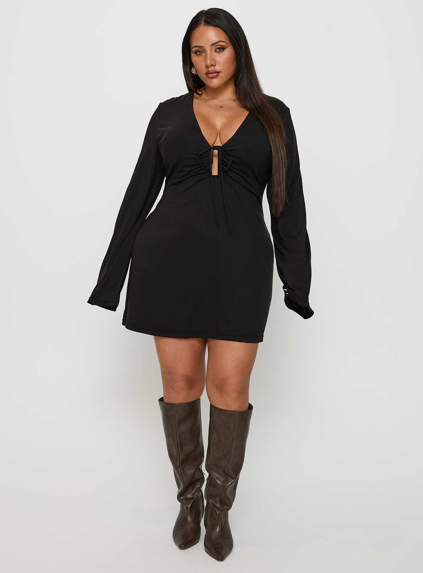 Dafnie Long Sleeve Mini Dress Black Curve、mySite、solidvoid