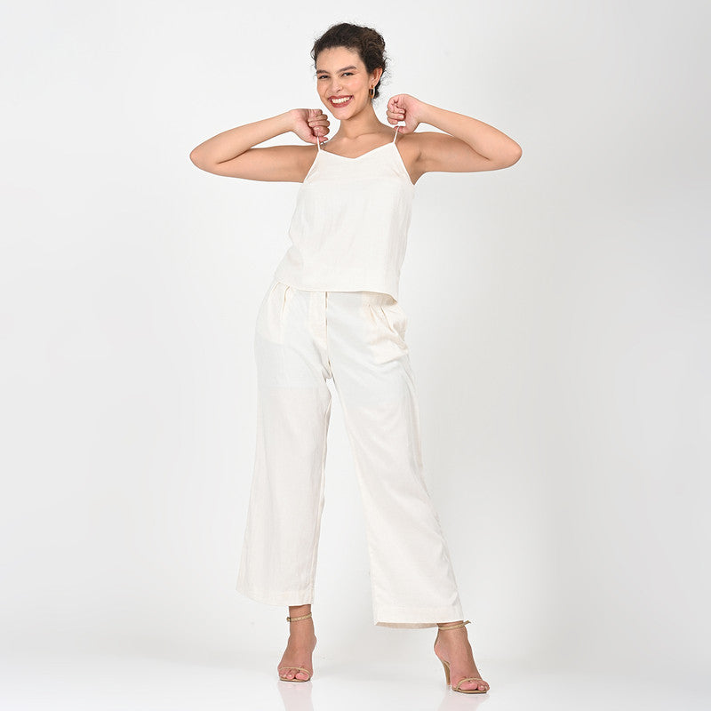 Cotton Solid Co Ord Set For Women | Overlay, Top & Trouser | Draped Collar | Coffee Brown & Cream、mySite、camillekostekn