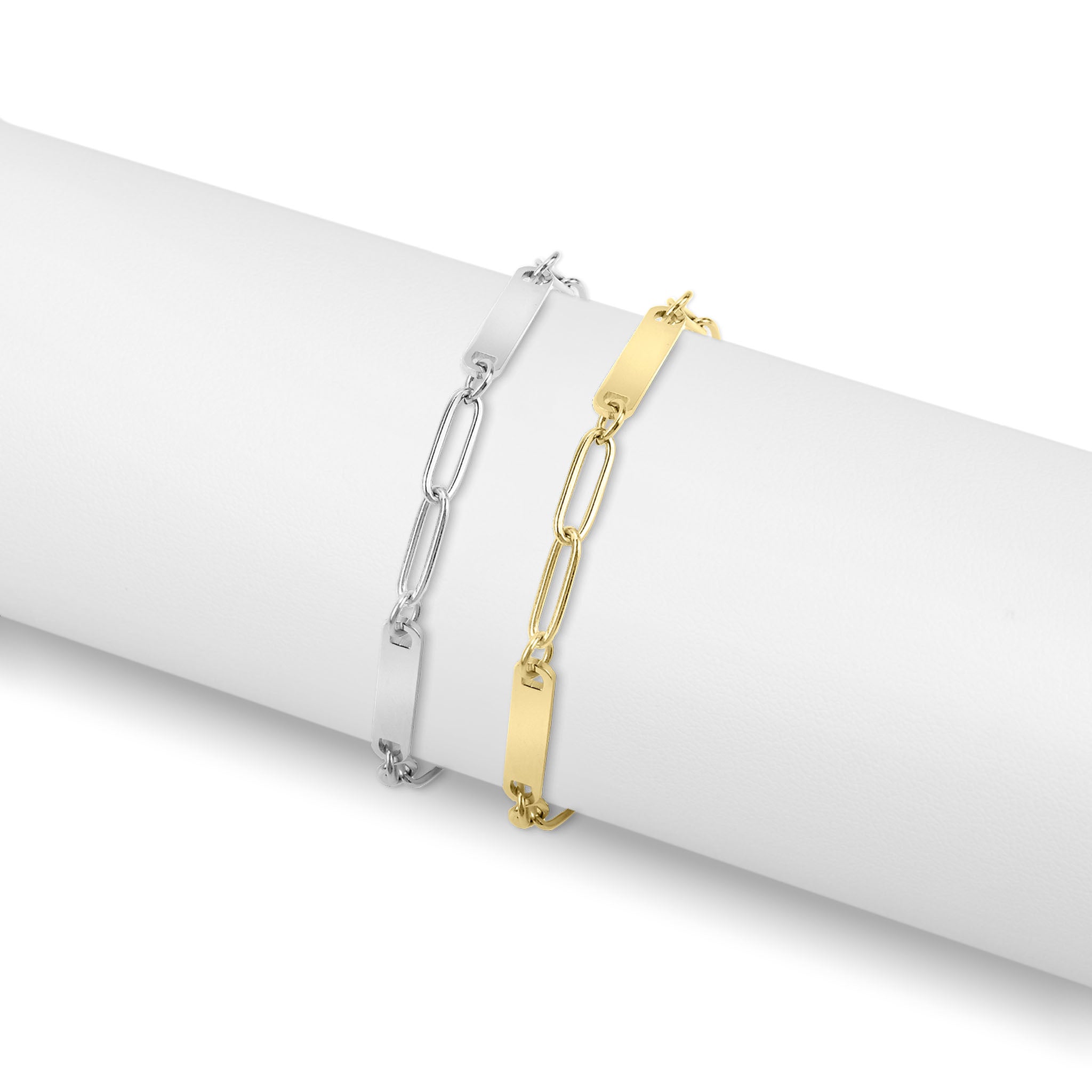 18K Gold PVD Stainless Steel Engravable Paperclip 2 Bar Bracelet / SBB0314、mySite、dreamappss