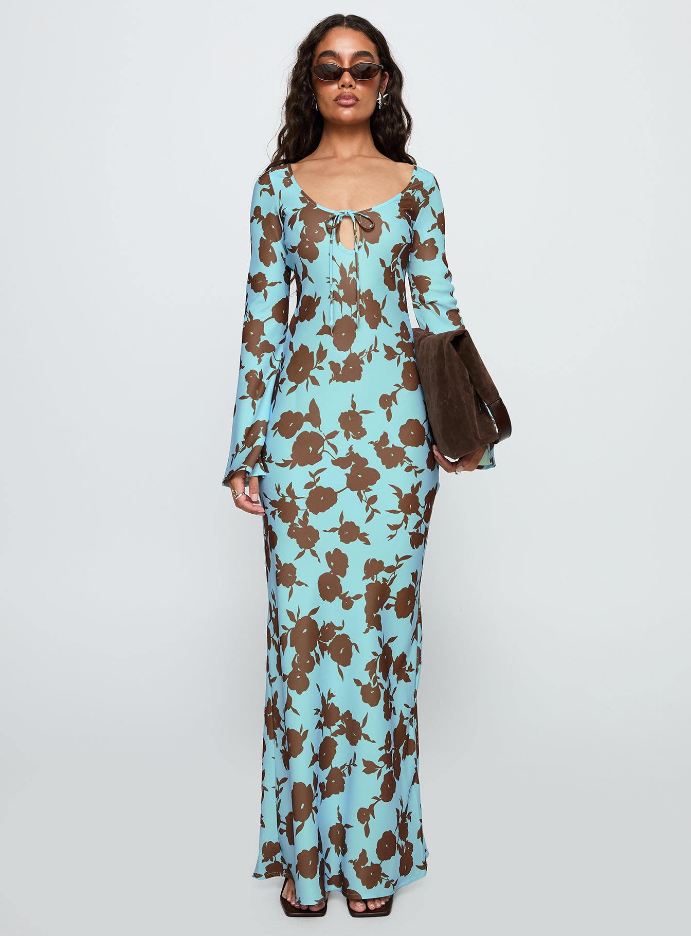 Elorie Long Sleeve Maxi Dress Blue / Brown、mySite、solidvoid