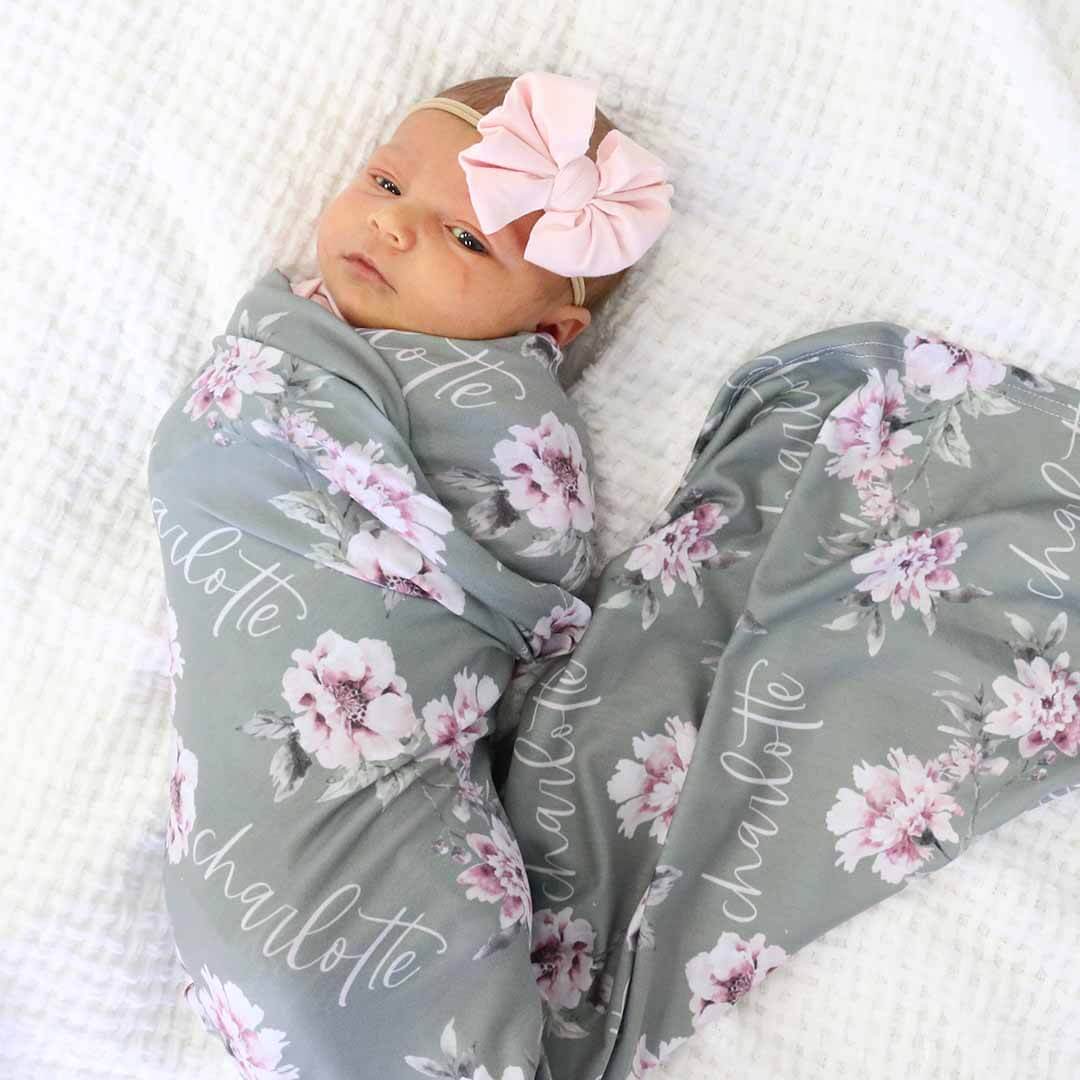  Saylor's Sage & Blush Floral Personalized Baby Name Swaddle、mySite、layawaytickets