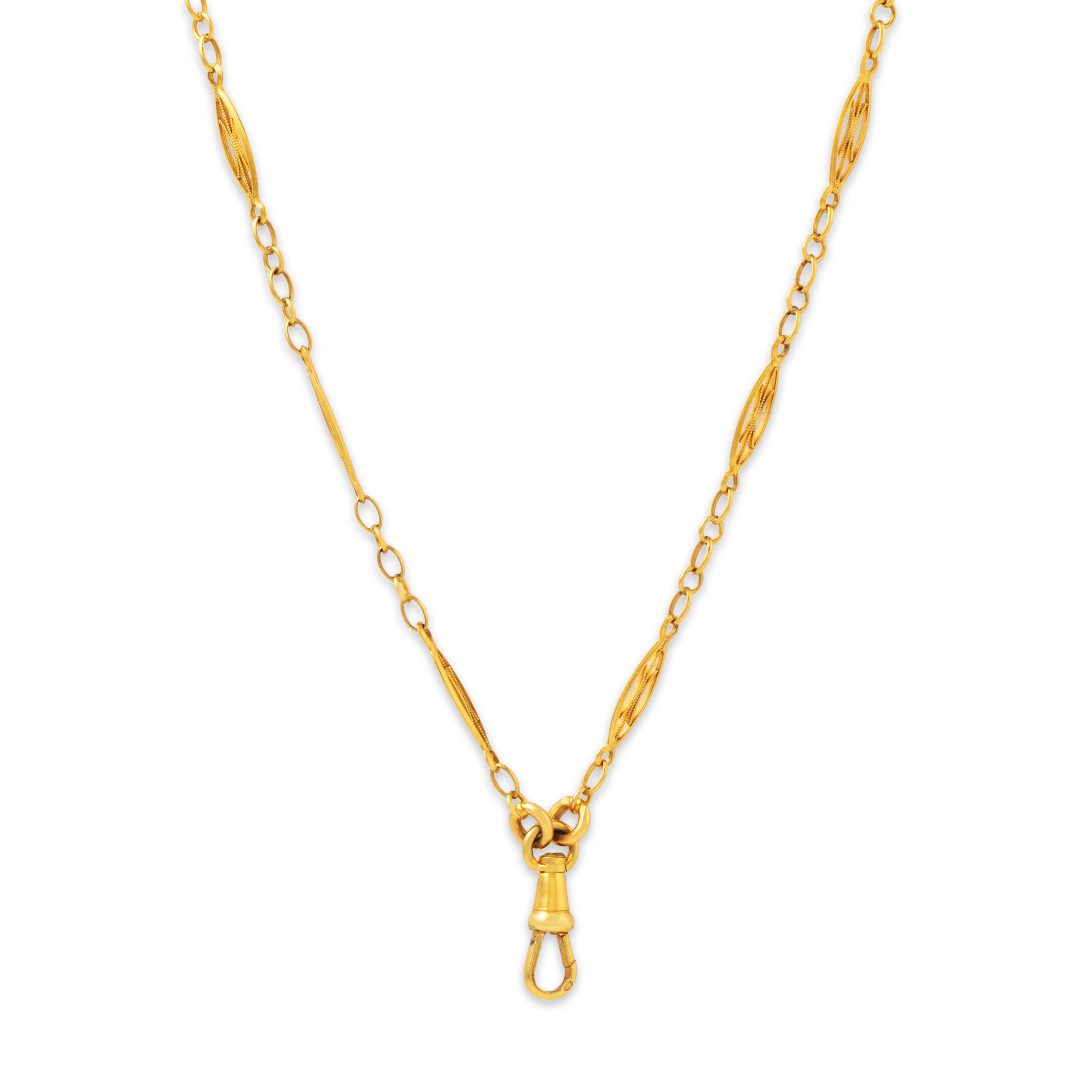 Antique French 18k Yellow Gold Charm Holder Clip Necklace 19.5、mySite、hinf8tx79