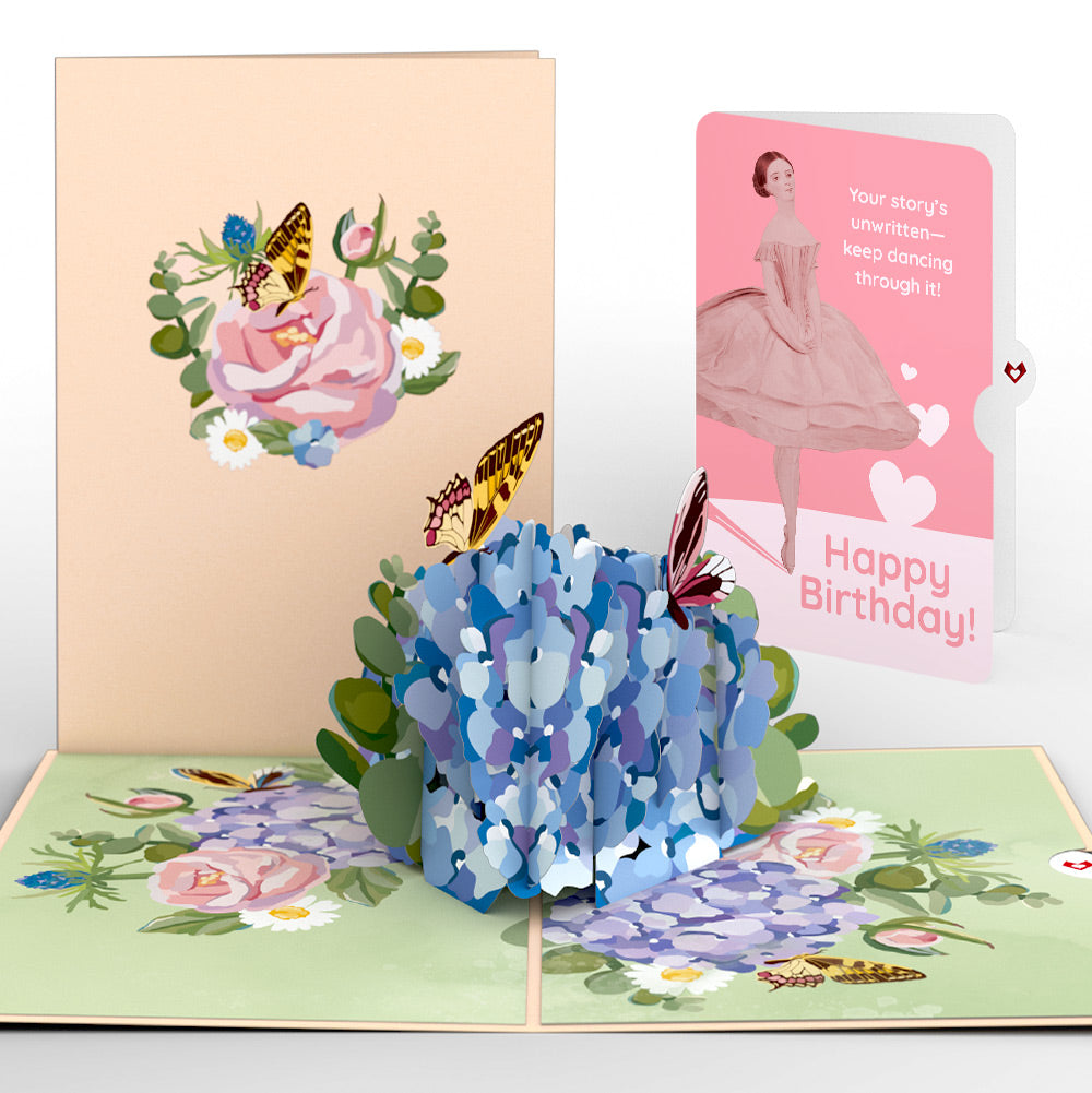 Hydrangea Butterflies Birthday Pop-Up Card and Dancing Through Life Sentiment Set、mySite、solidvoid