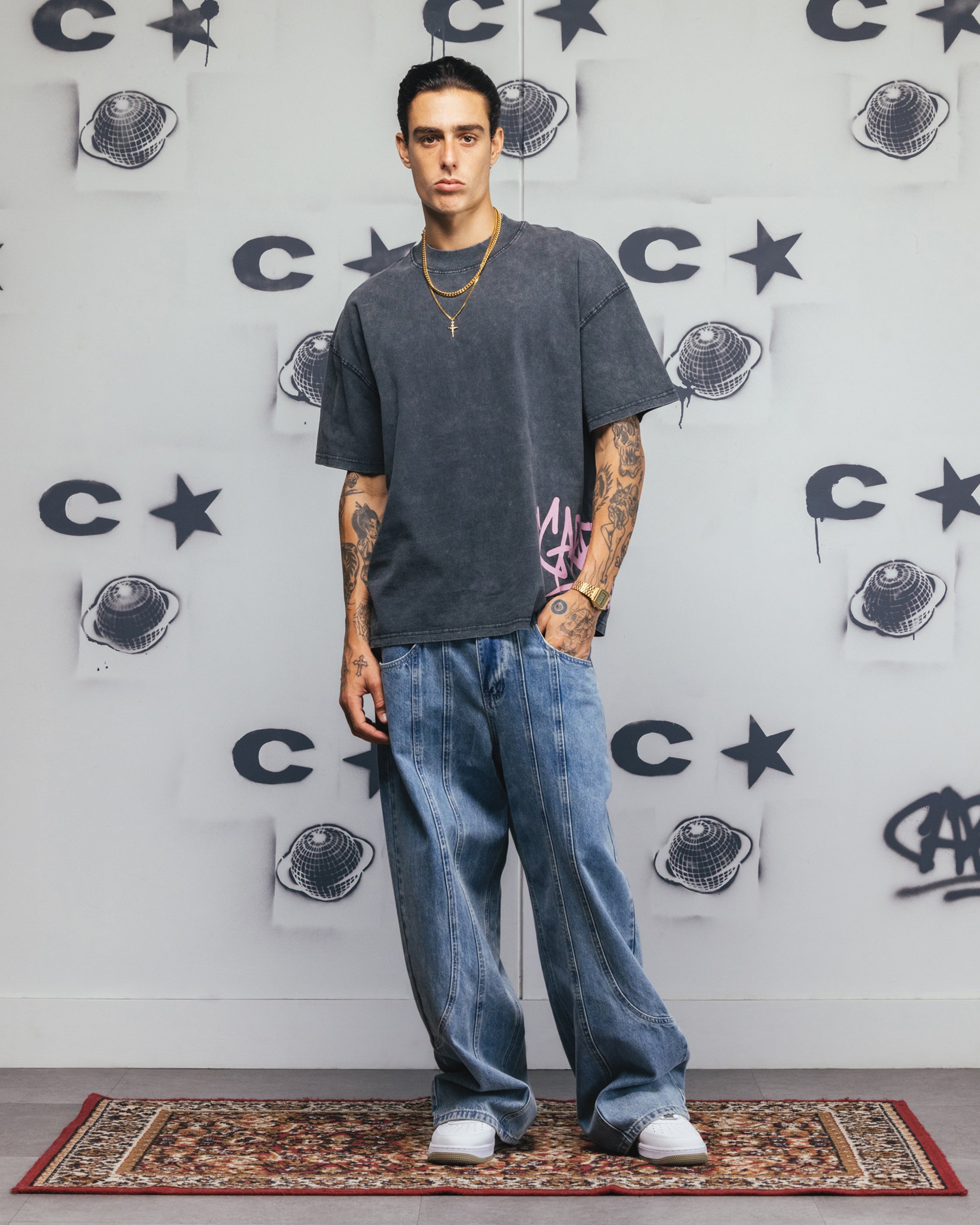 Carre Tagline T-Shirt Washed Black/Pink、mySite、zt4zffjzw