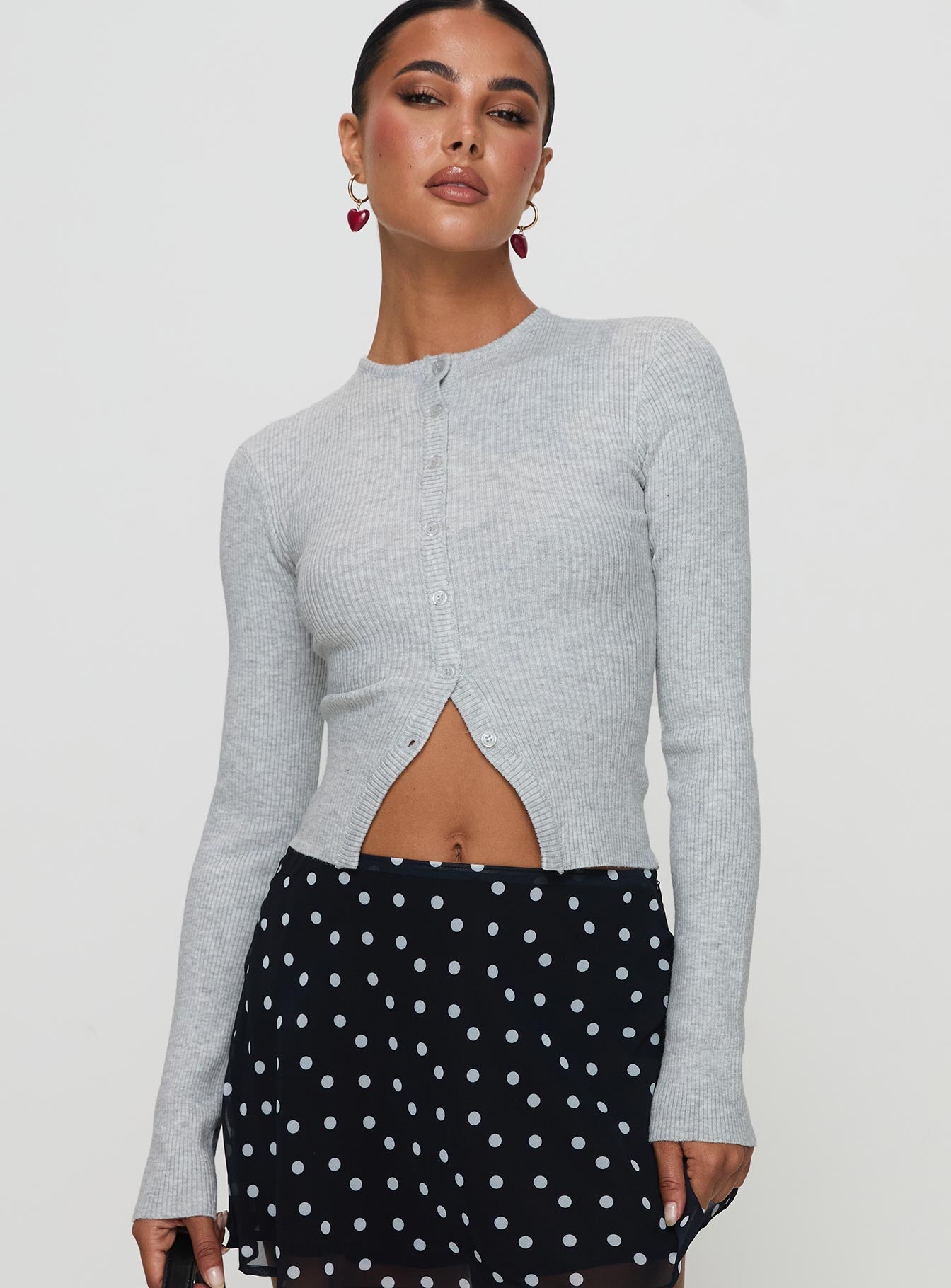 Suzu Long Sleeve Knit Top Grey、mySite、solidvoid