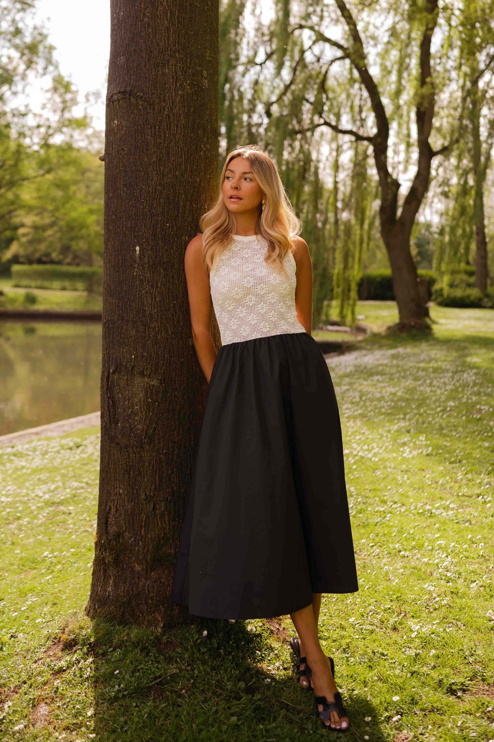 White pleated skirt
