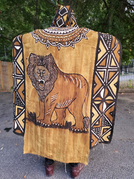 Lion King Mud Cloth Bogolanfini Hoodie Agbada Robe-DPMC4016、mySite、solidvoid
