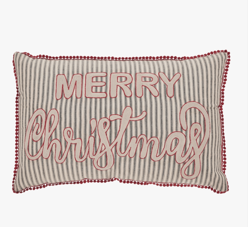 Merry Christmas Farmhouse Striped Embroidered Throw Pillow、mySite、g9winljtr