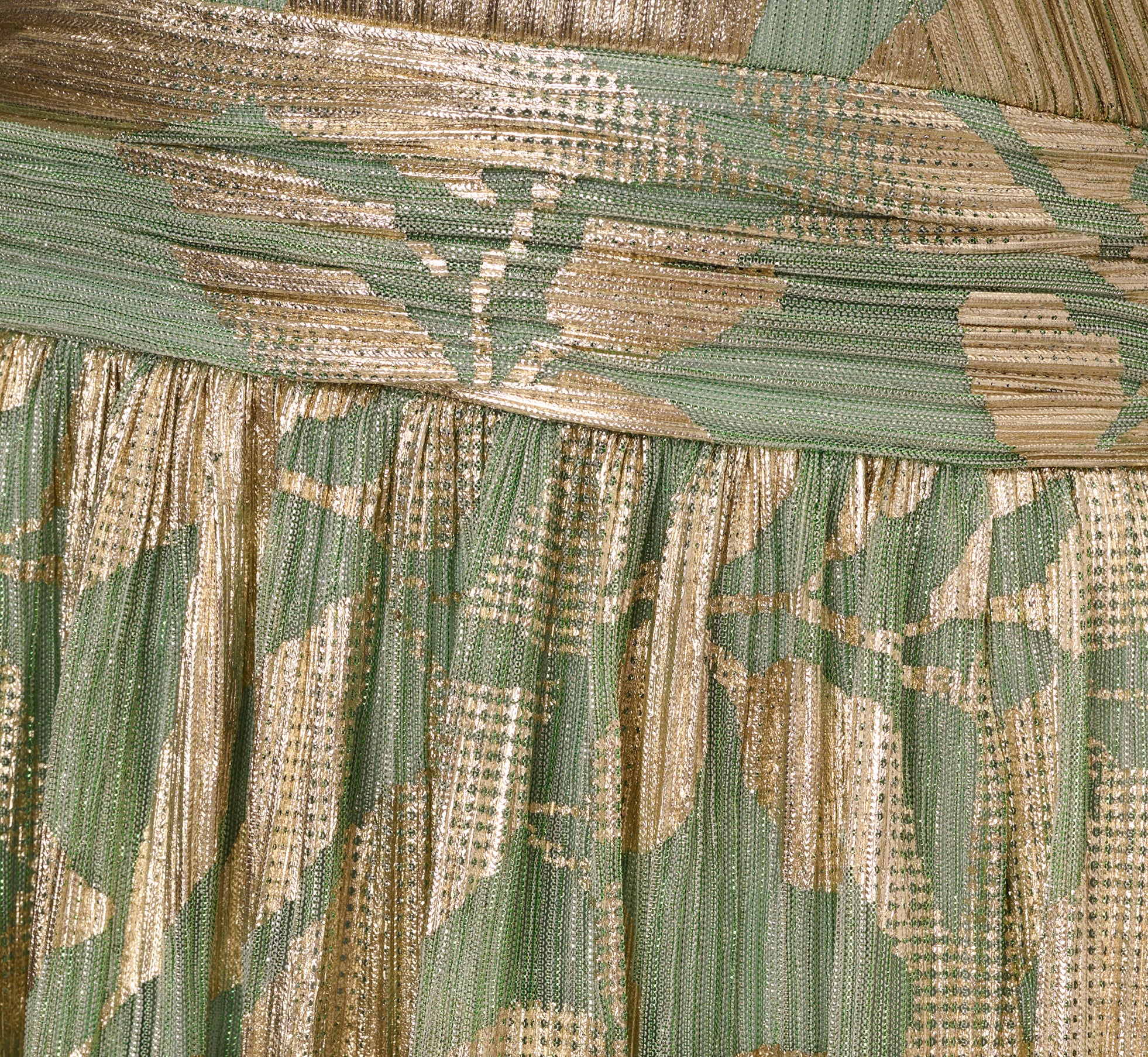 Off Shoulder Foil Leaf Crinkle Gown In Sage Gold、mySite、solidvoid