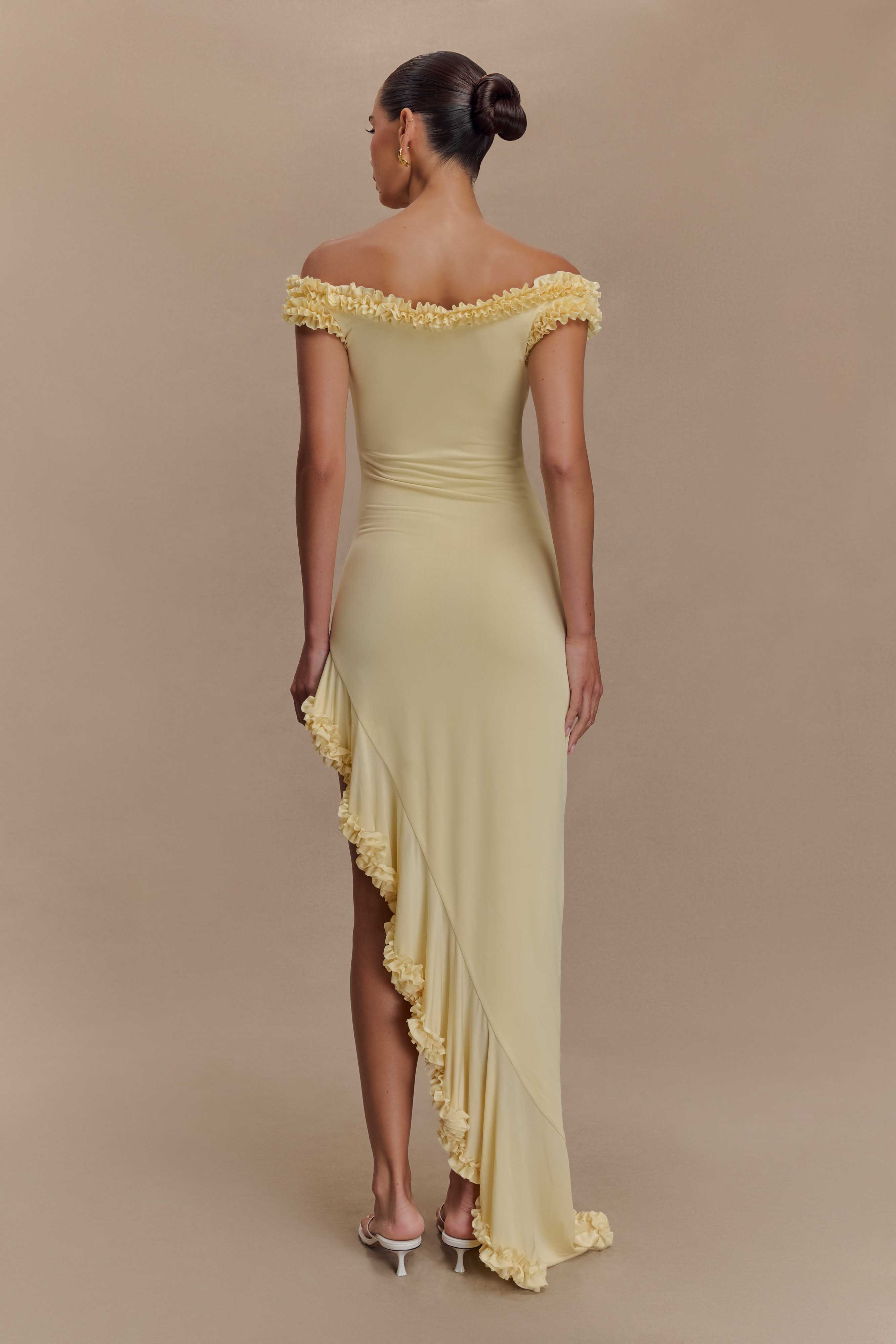 Arielle Off Shoulder Ruffle Midi Dress - Pastel Lemon、mySite、solidvoid