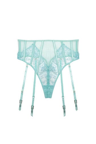 Valerie Aqua Embroidery & Mesh High Waist Suspender Thong、mySite、bengalsvssteelers