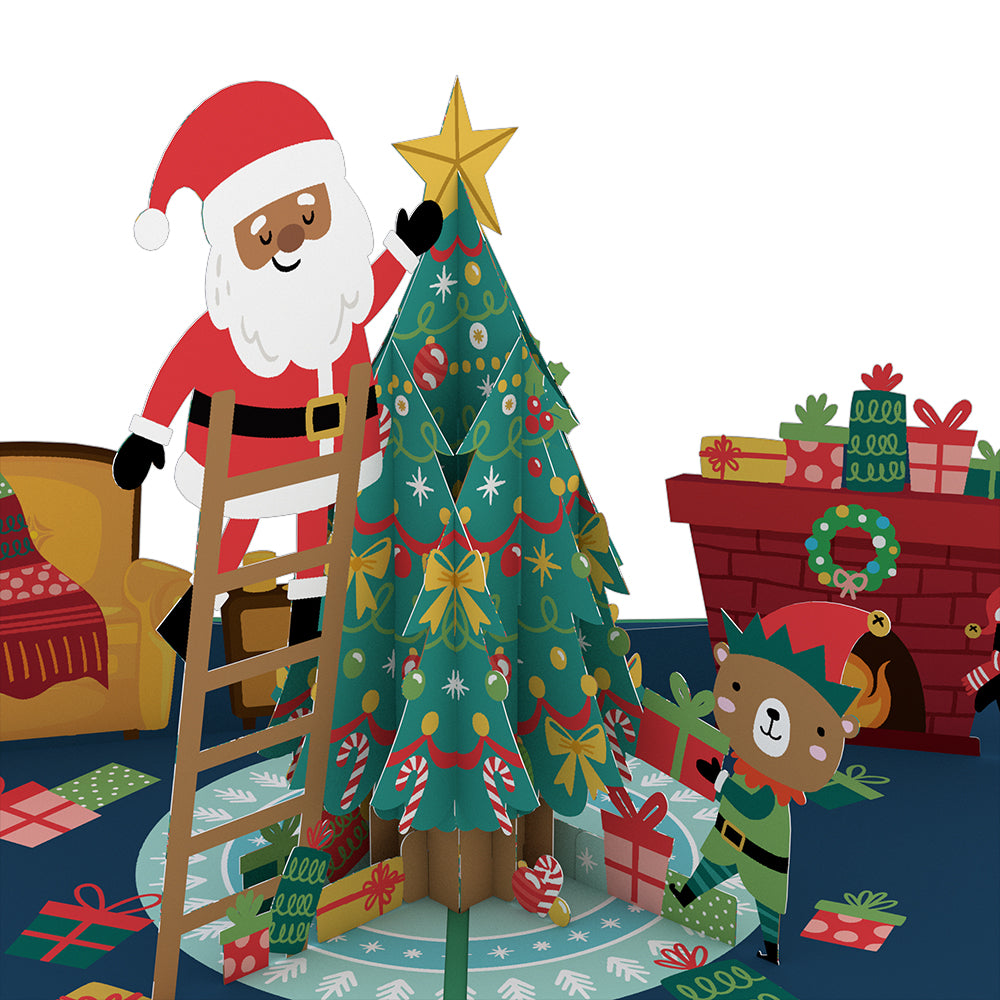 Santa Decorating a Christmas Tree Pop-Up Card、mySite、solidvoid
