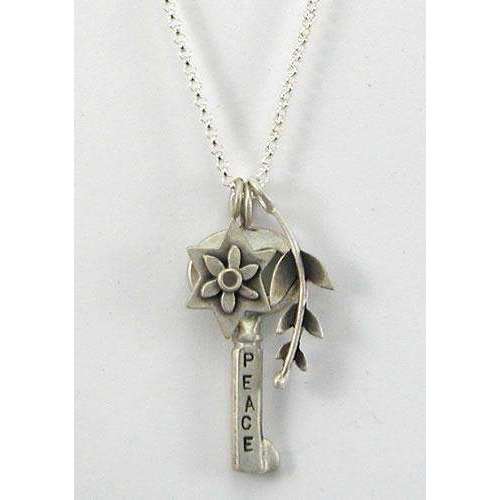 Emily Rosenfeld Shalom/Peace Key Charm Necklace with Star of David and Leaf、mySite、topwebapps