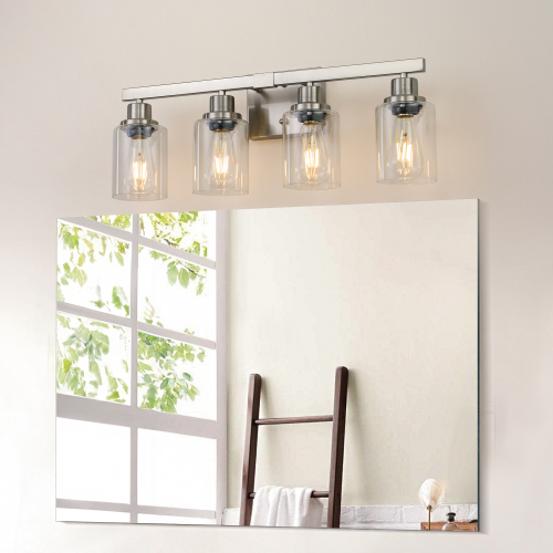 31" Golden 5-Light Vanity Light with Clear Glass Shades, Modern Iron Metal Bathroom Wall Fixture for Mirror, Ideal for Bathroom and Dressing Table (No Bulbs)、、eastwooduniform