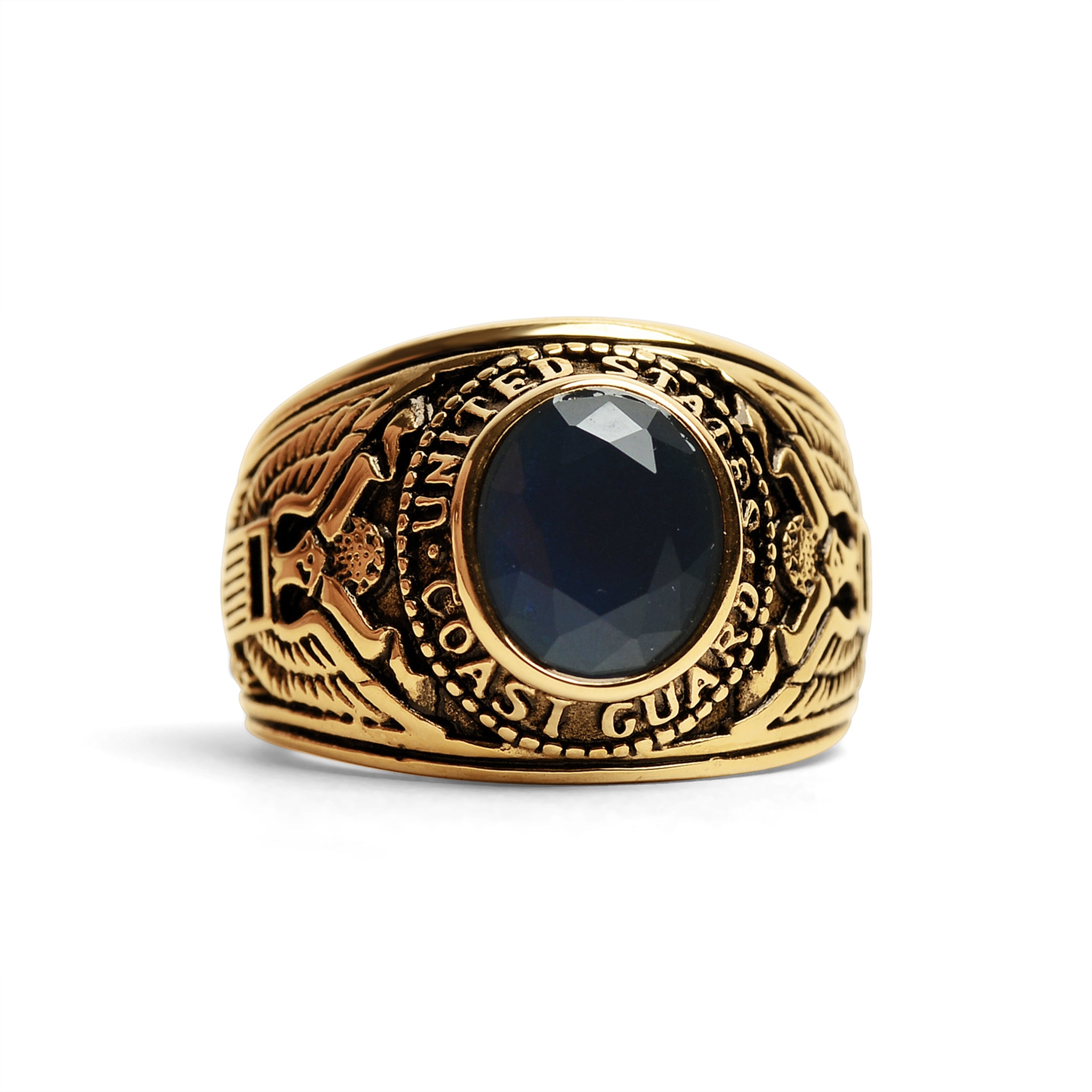 Gold United States Coast Guard Blue Center Stainless Steel Ring / MCR6010、mySite、dreamappss