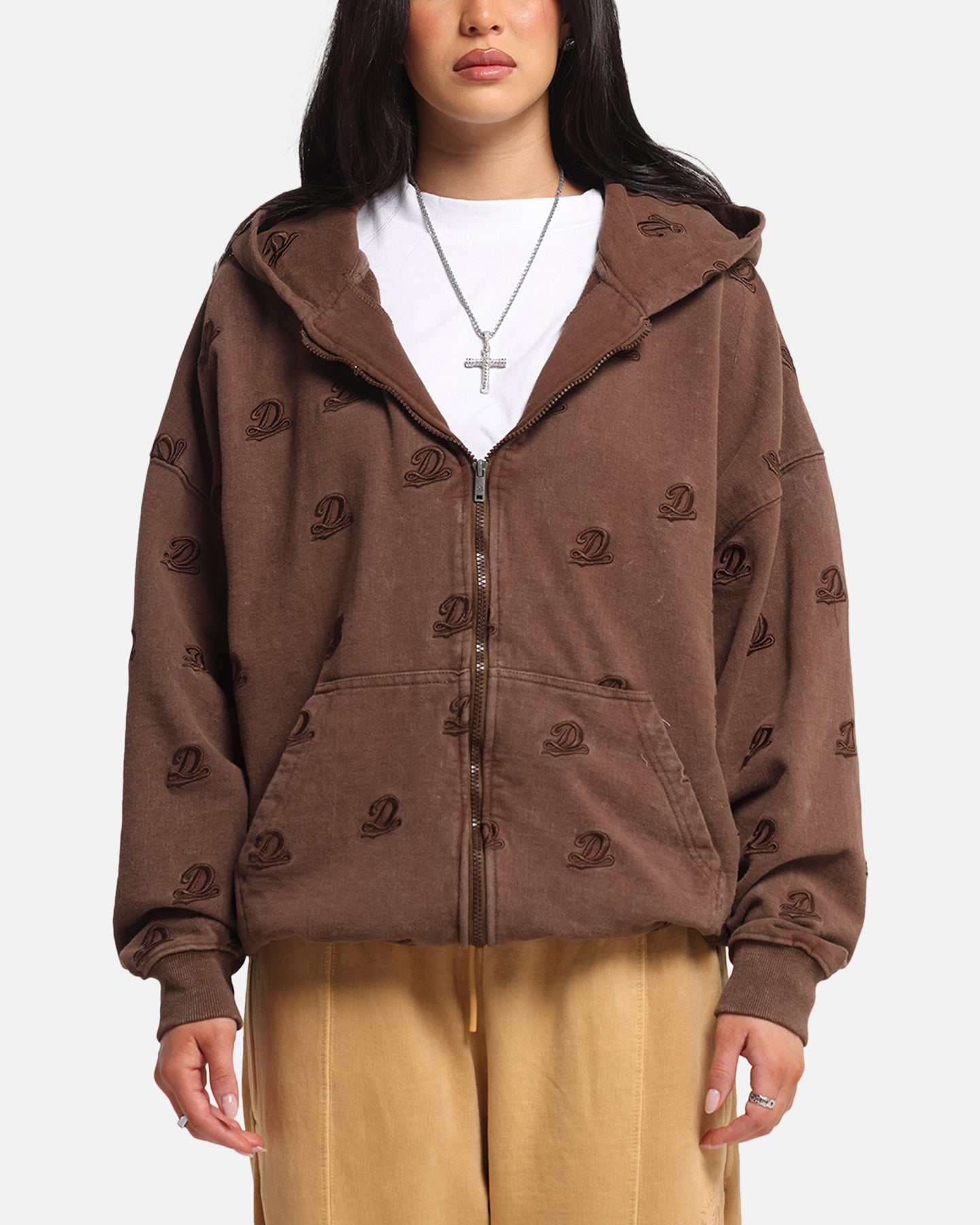 Dreamville Logo All Over Zip Hoodie Brown、mySite、zt4zffjzw