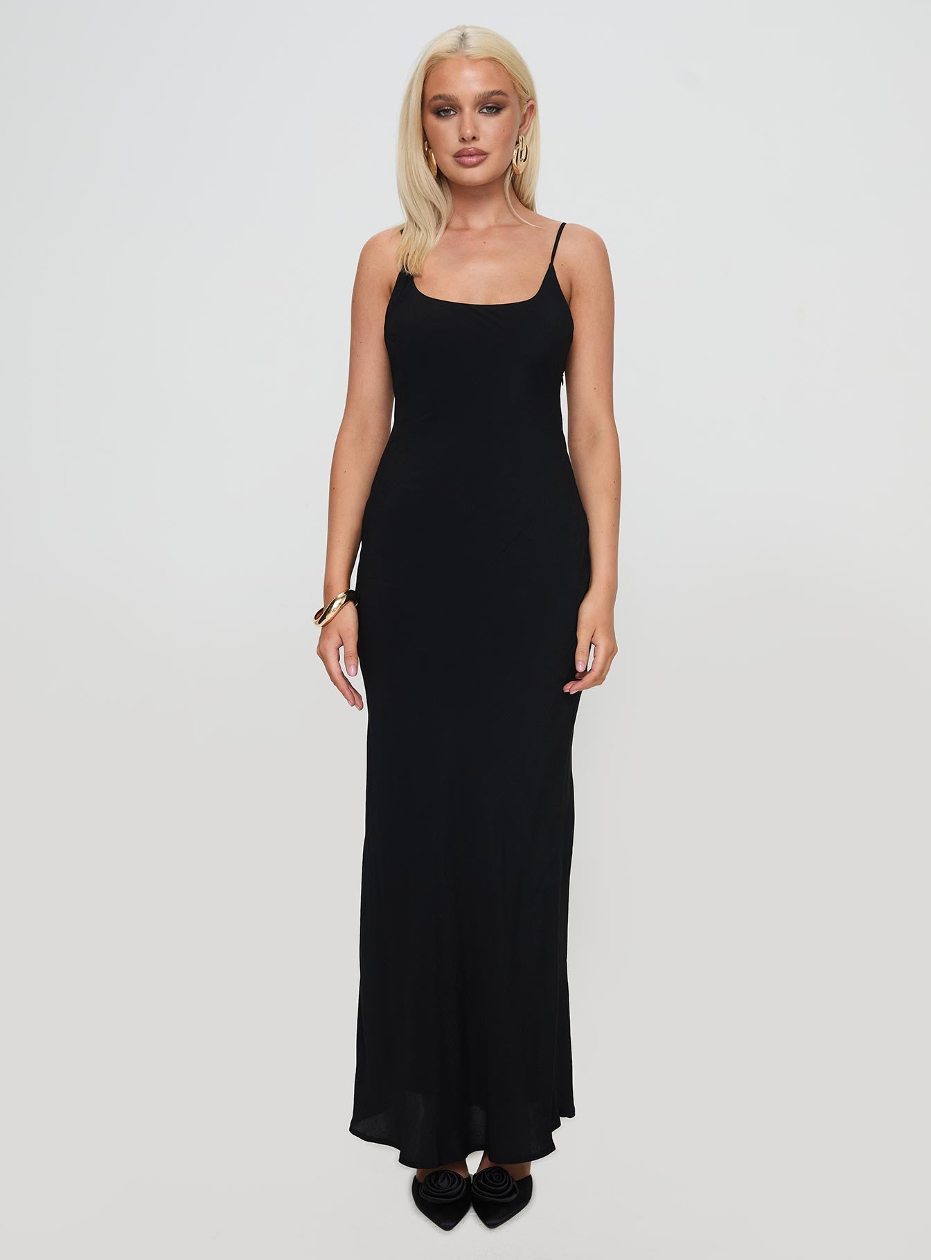 Lagane Bias Cut Maxi Dress Black、mySite、solidvoid