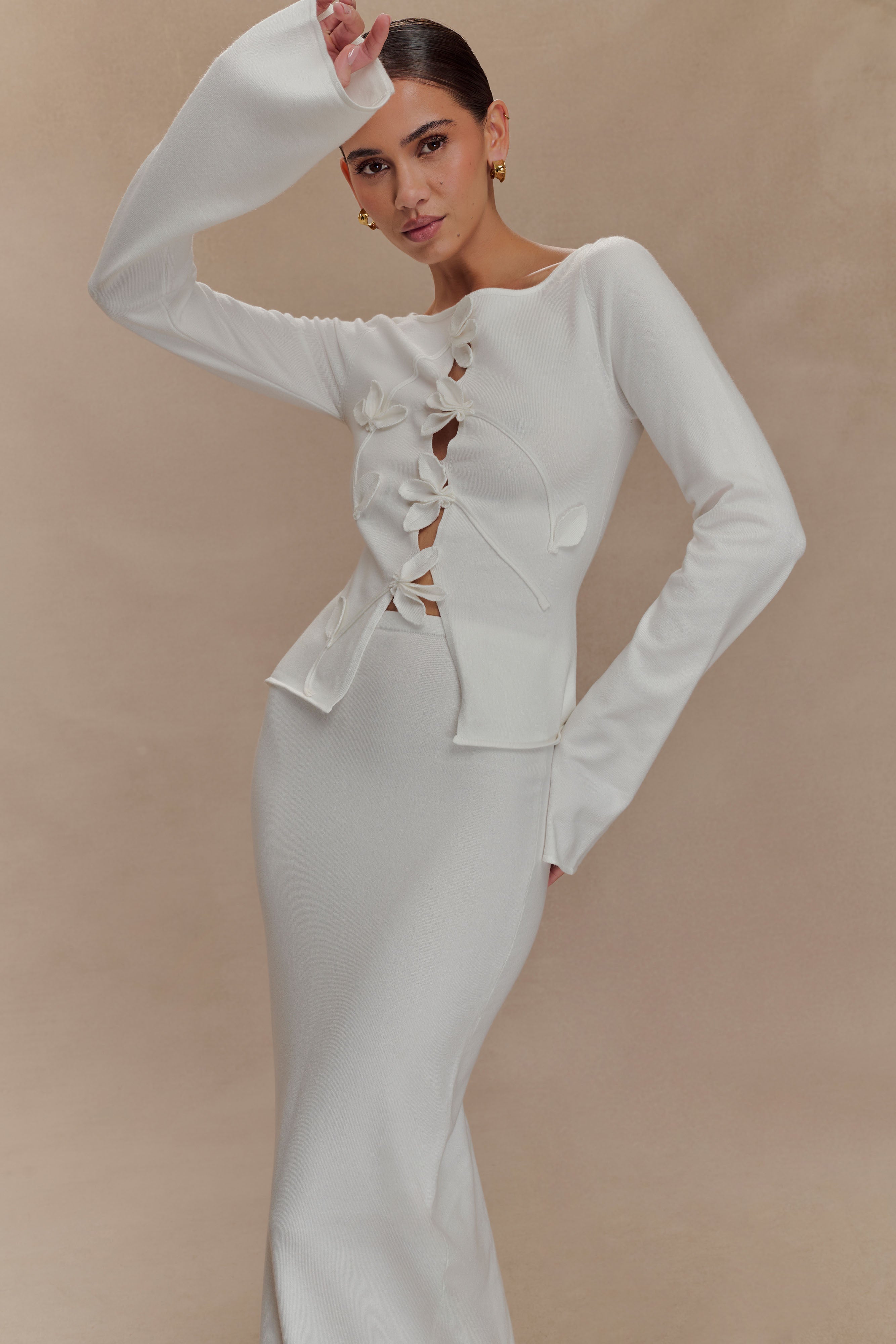 Alejandra Knit Maxi Skirt - White、mySite、solidvoid