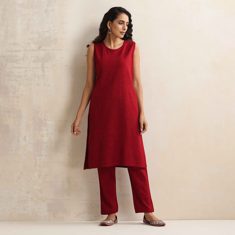 Woolen Kurta Set For Women | Kurta, Pyjama & Jacket | Embroidered | Maroon、mySite、camillekostekn