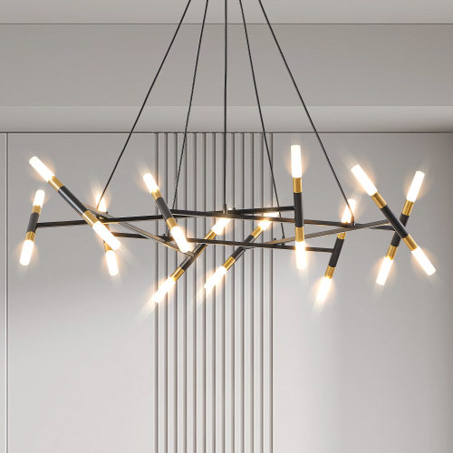41" White & Golden Modern Chandelier Light Fixture, Branch Design with Frosted Tubes, Black Cords, Adjustable Height Pendant Light for Dining Room, Living Room, or Kitchen Island (Bulb Not Included)、、eastwooduniform