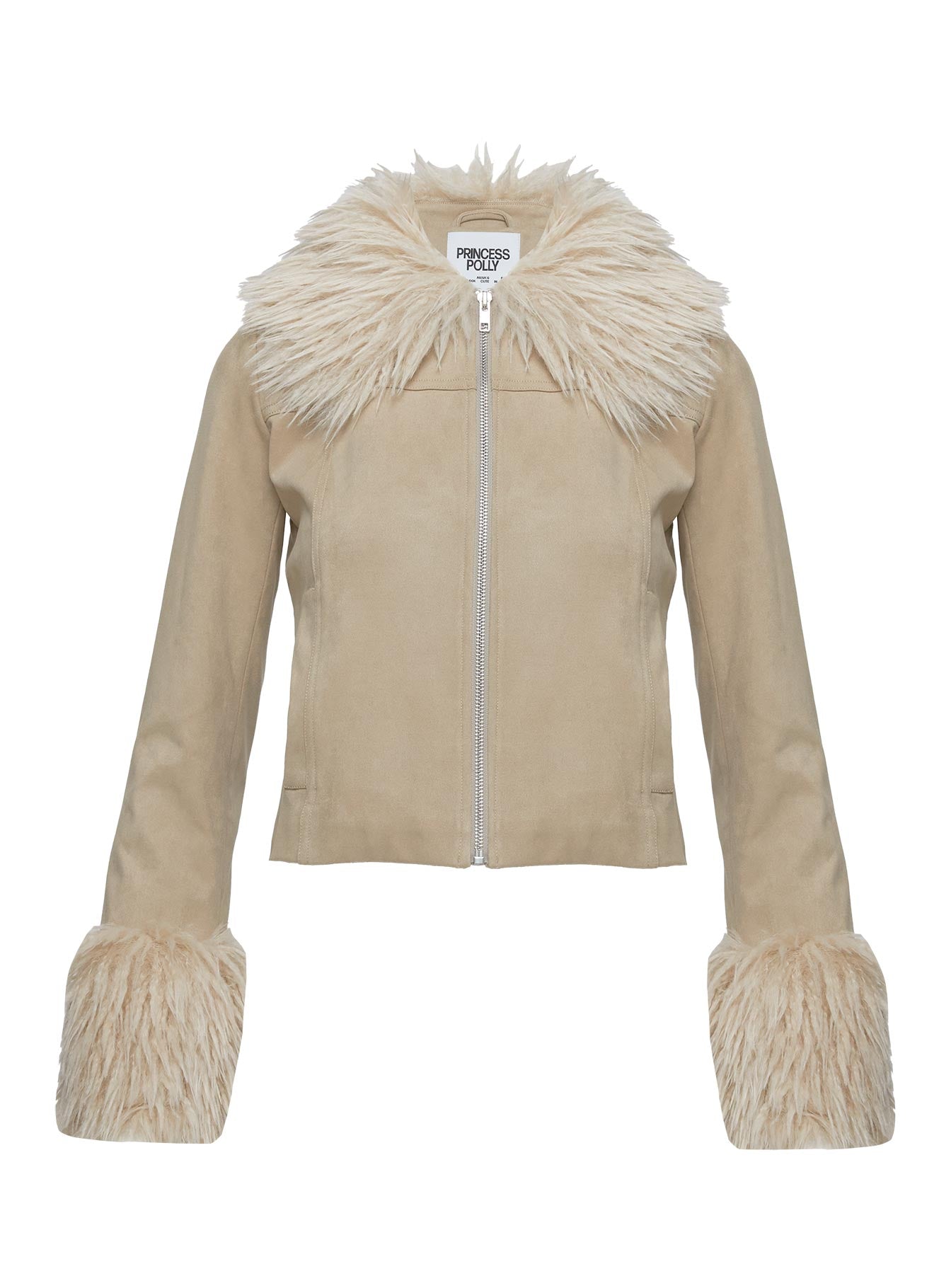 Jeanna Suede Faux Fur Detail Jacket Beige、mySite、solidvoid
