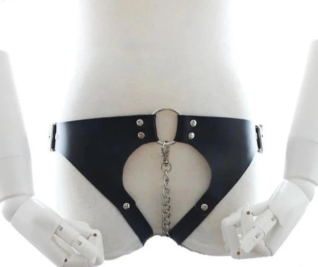 Rimba Sexy Faux Leather Strap Panty | Metal Chain | Adjustable | Erotic Sexy Bondage、mySite、bottomscart