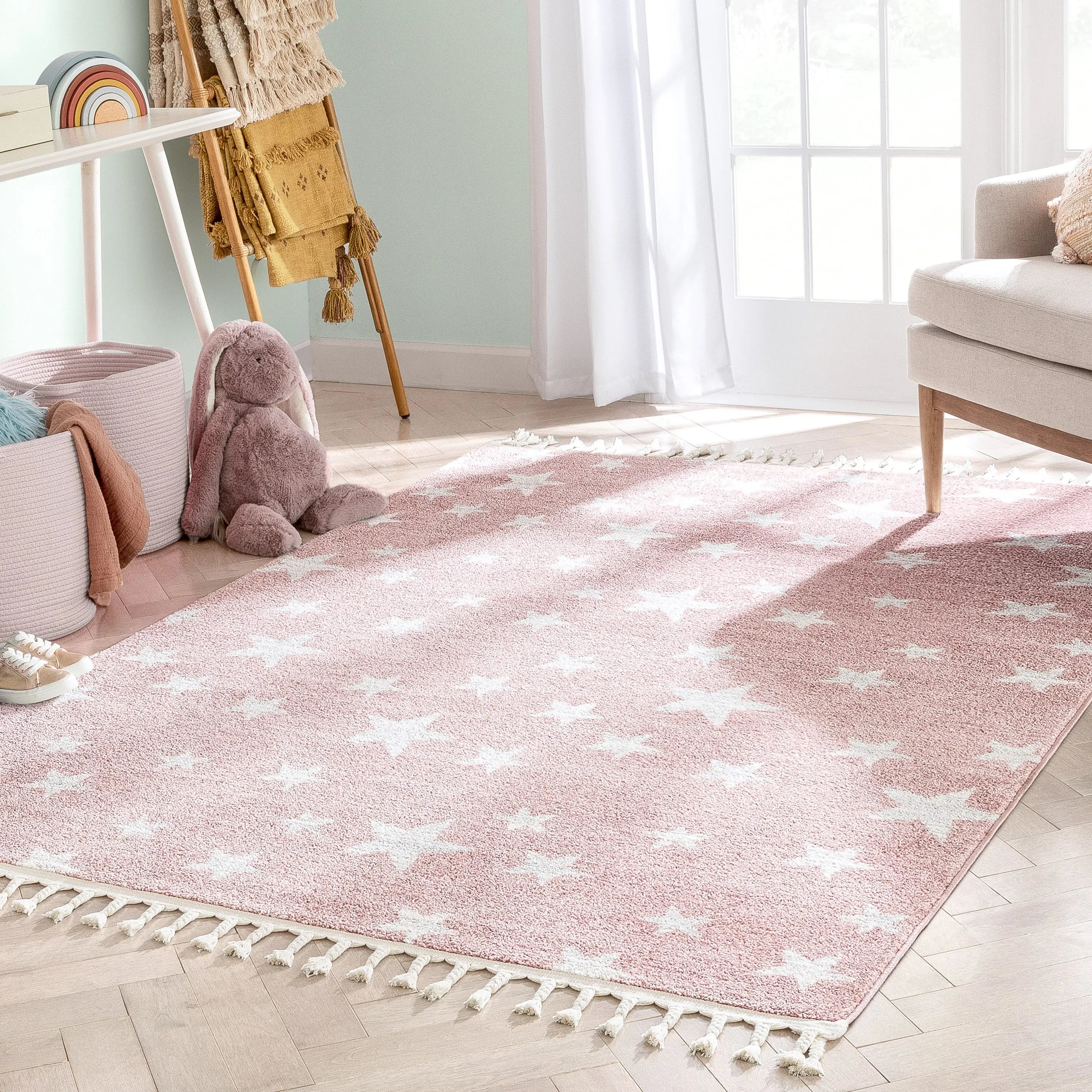 Stars Modern Geometric Pink Kids Rug、mySite、gigharbornorthrealestate