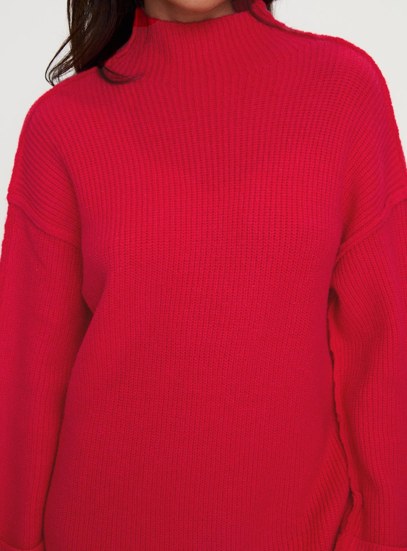 Weslie Long Sleeve Knit Mini Dress Red、mySite、solidvoid