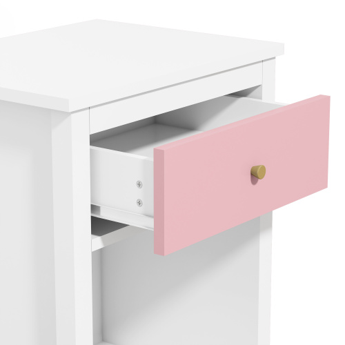 26.77''H Wooden Nightstand with One Drawer One Shelf for Kids, Adults, White+Golden handle、、casual